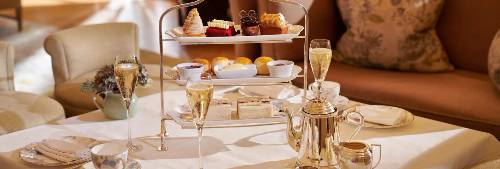 Festive afternoon tea in the Drawing room at Coworth Park.