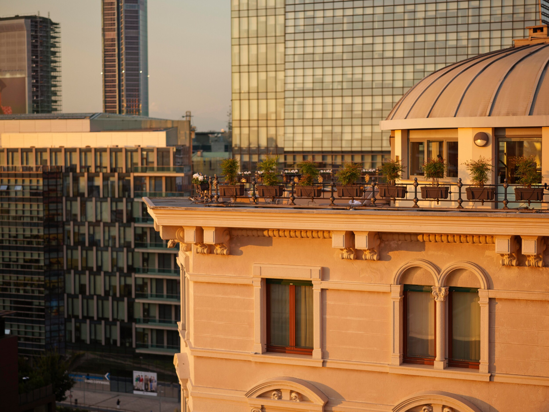 View of Club 10 terrace from afar at sunset