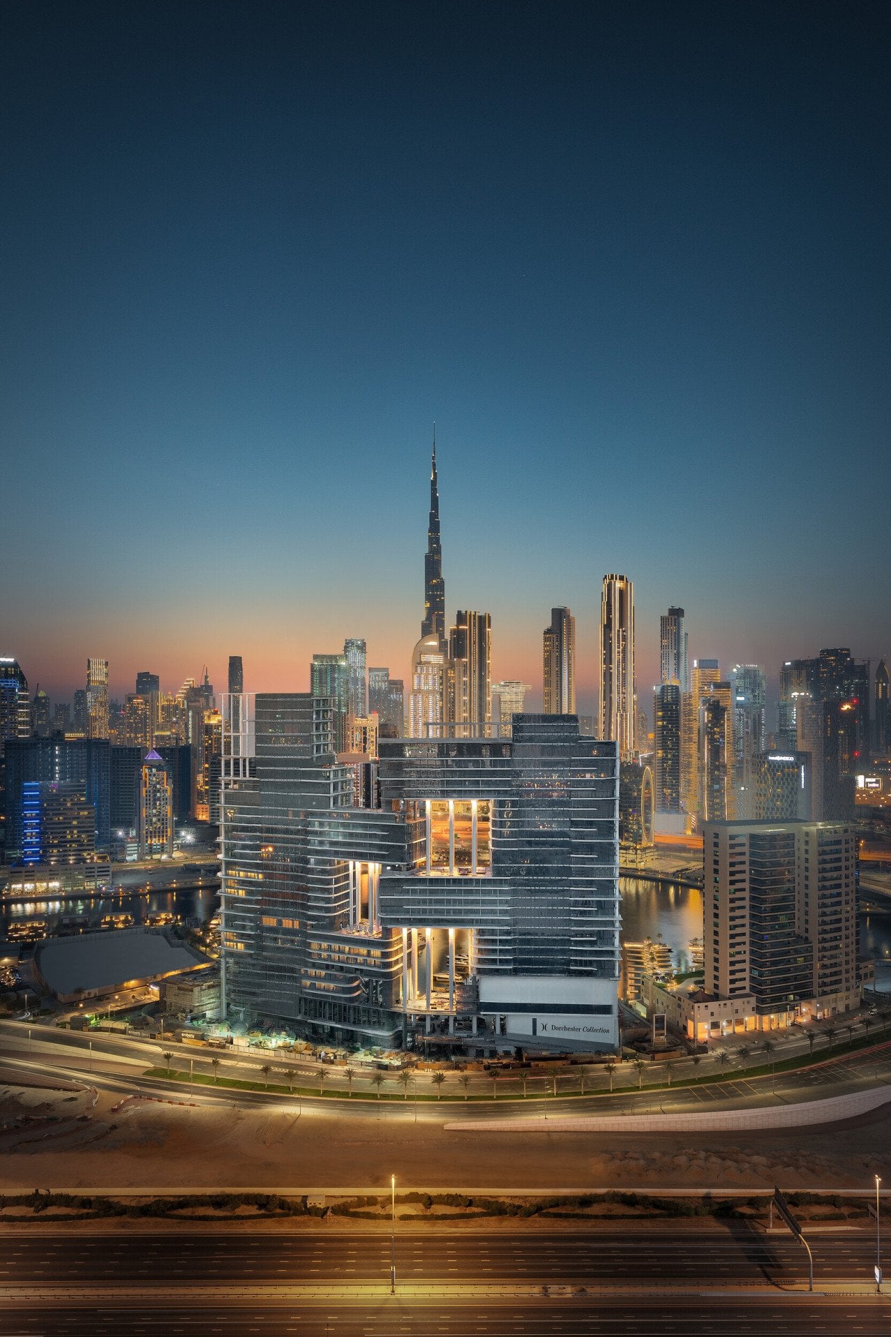 Night time on the exterior of The Residences, Dubai