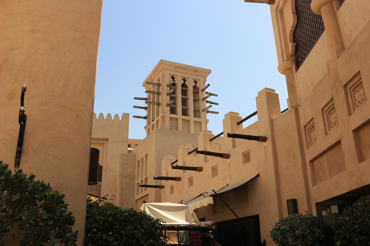 A close up of the Souk Madinat's architecture