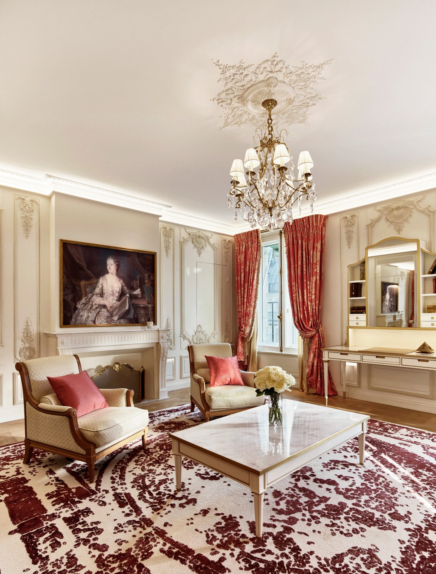 Living room of the Pompadour suite at Le Meurice, Paris.