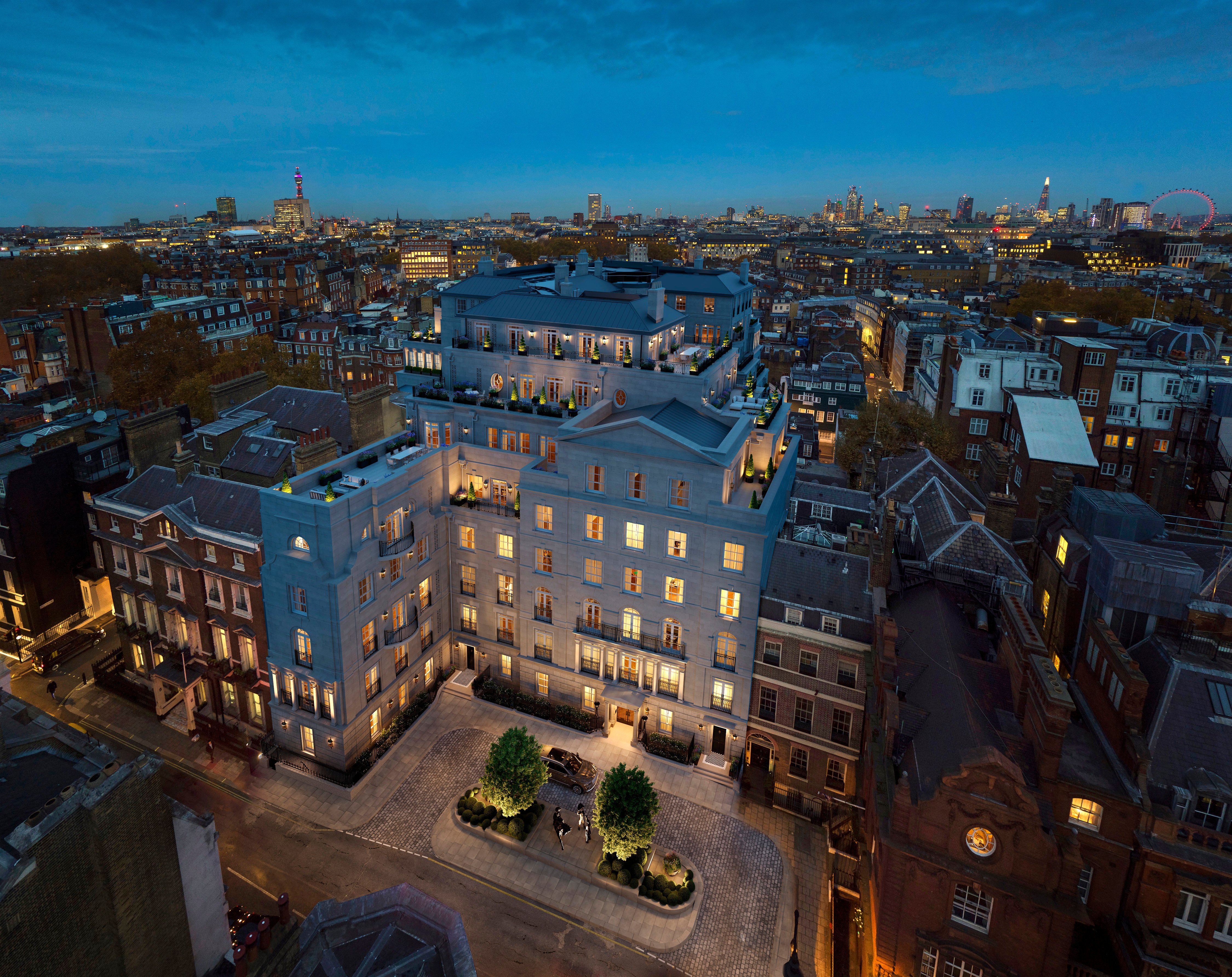 Night aerial view of 1 Mayfair London
