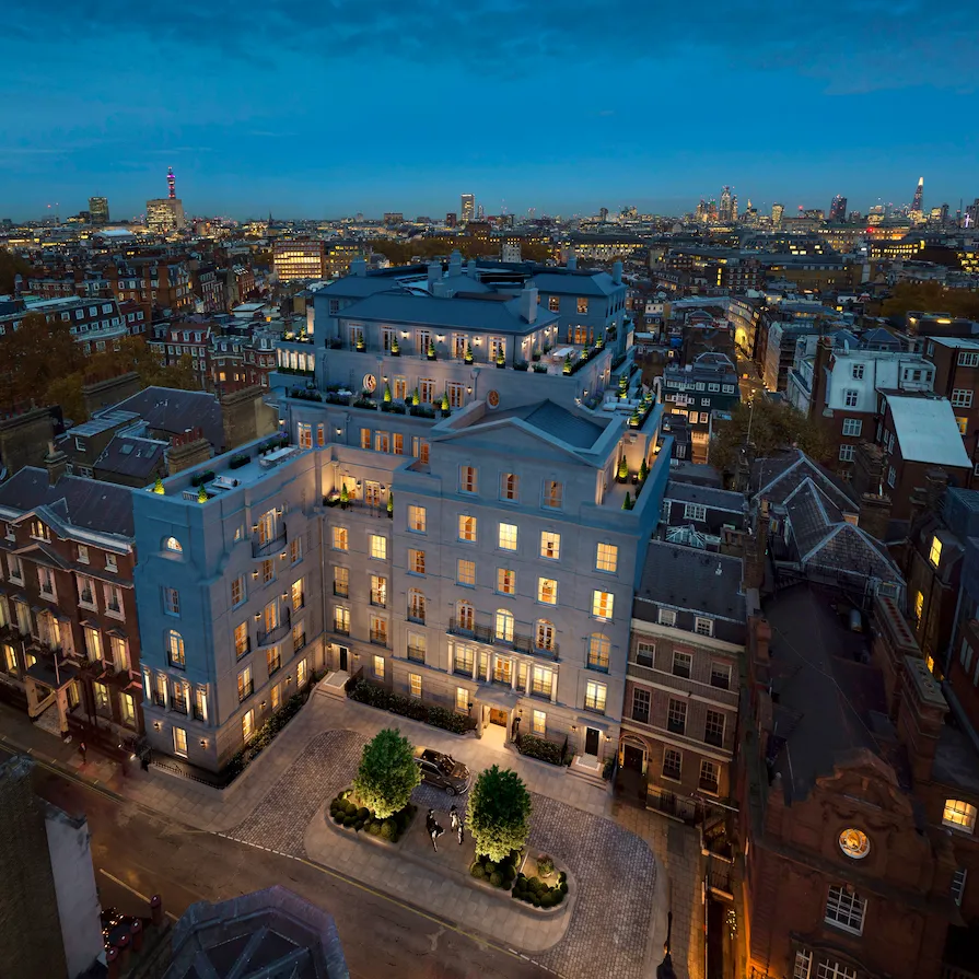 Night aerial view of 1 Mayfair London