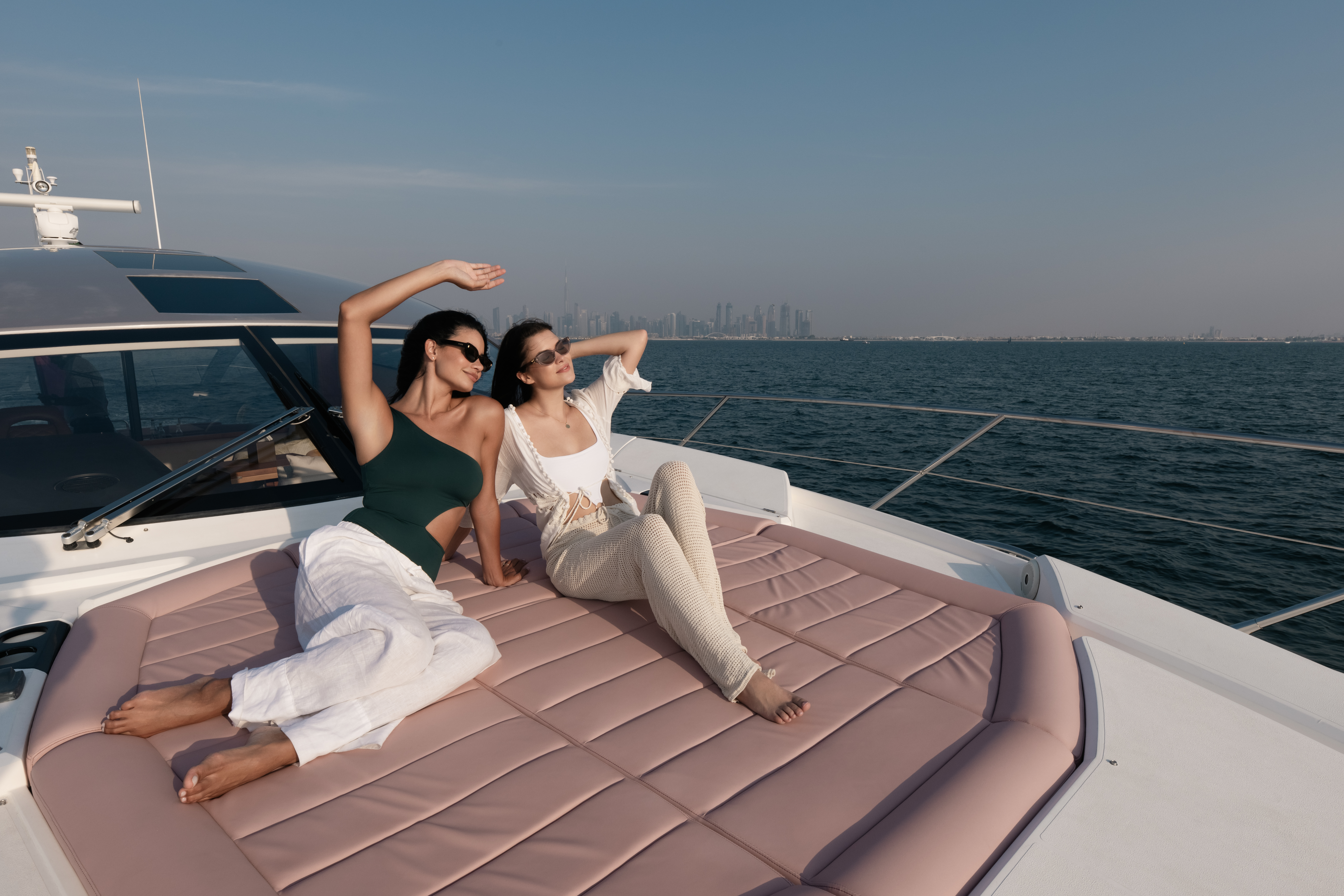 Two ladies enjoying the sun in the Lana boat