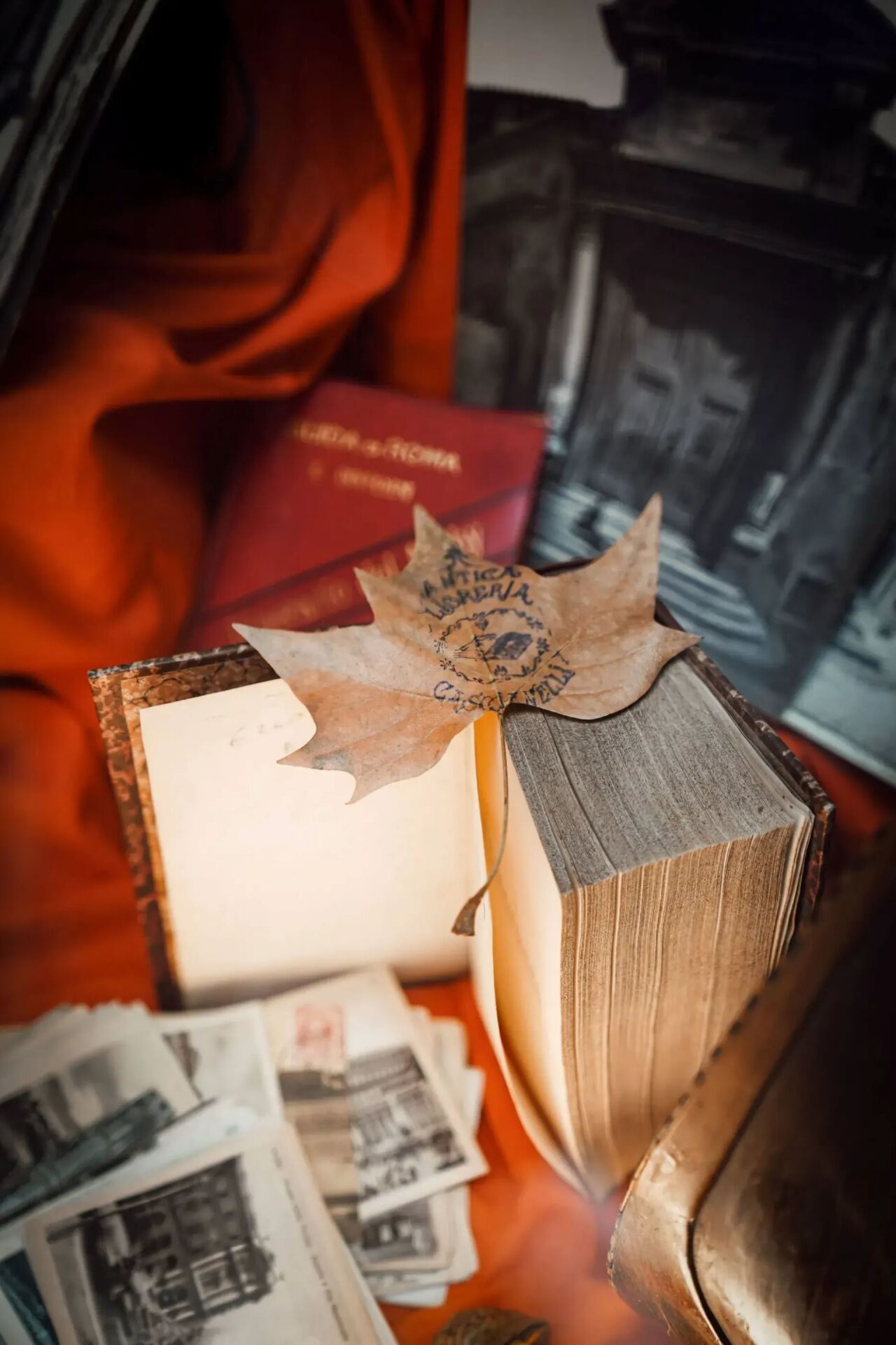 Antique book and postcards