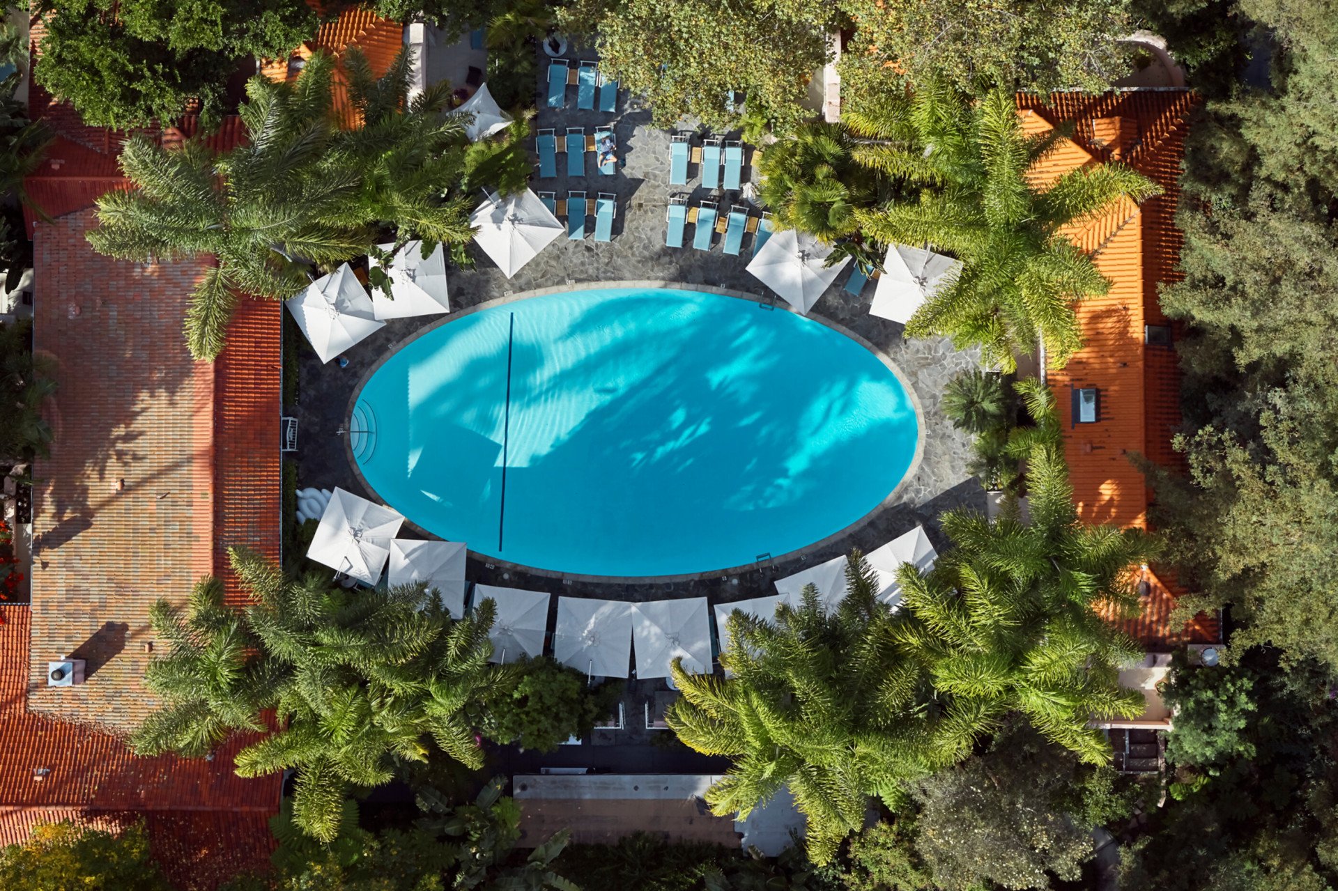 Aerial view of main pool area at Hotel Bel-Air