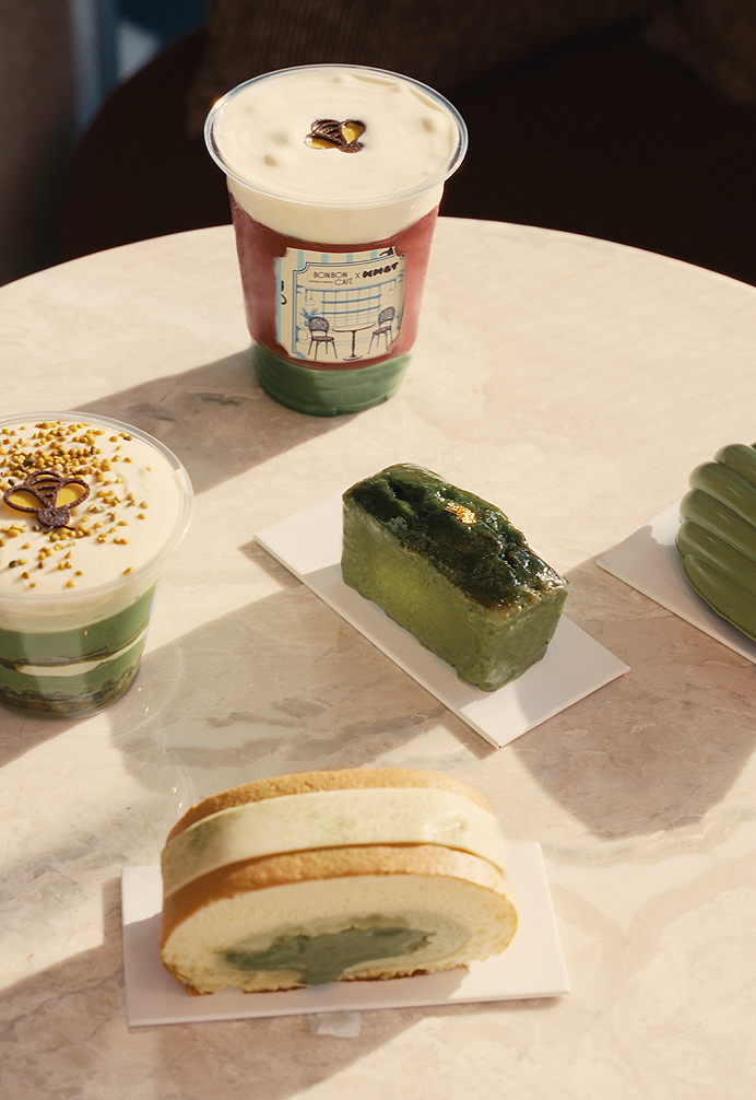 the selection of products for the Knot and Bonbon Cafe collab