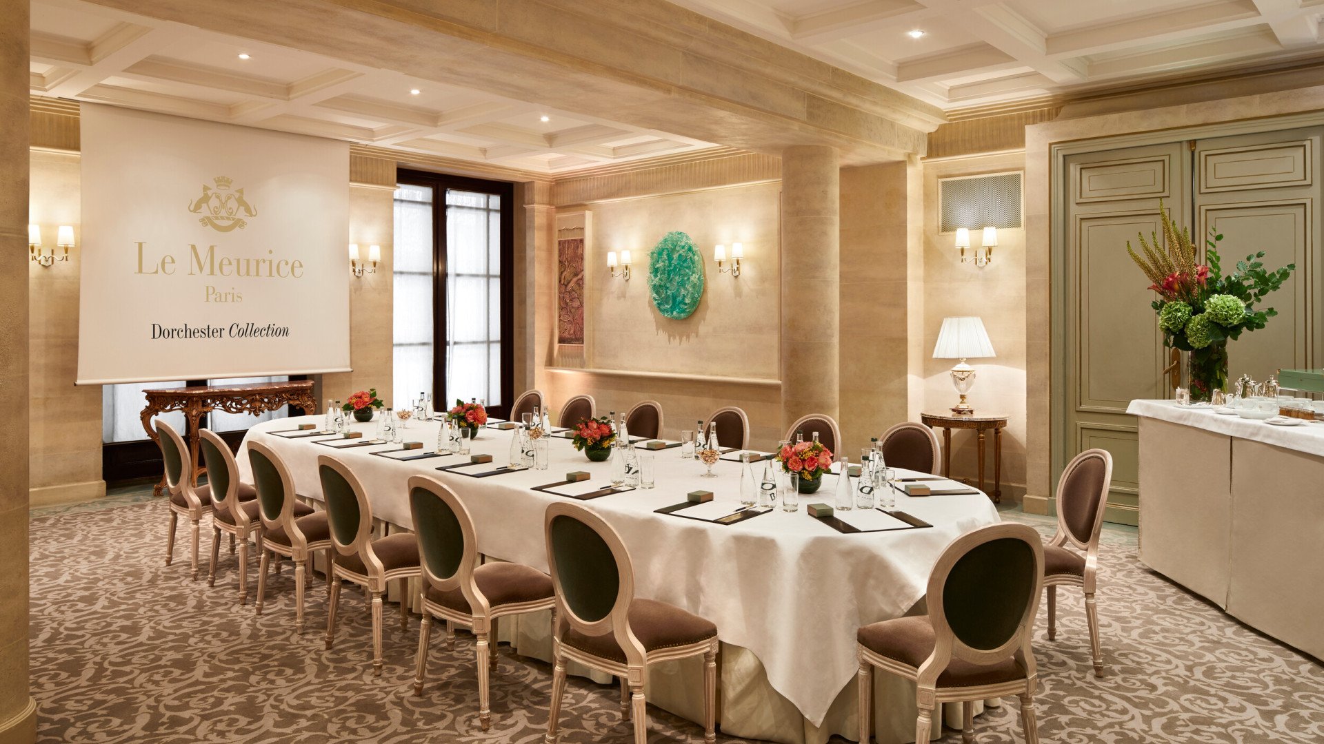 Meeting room at the Salon du jeu de paume with large screen for presentations, Le Meurice
