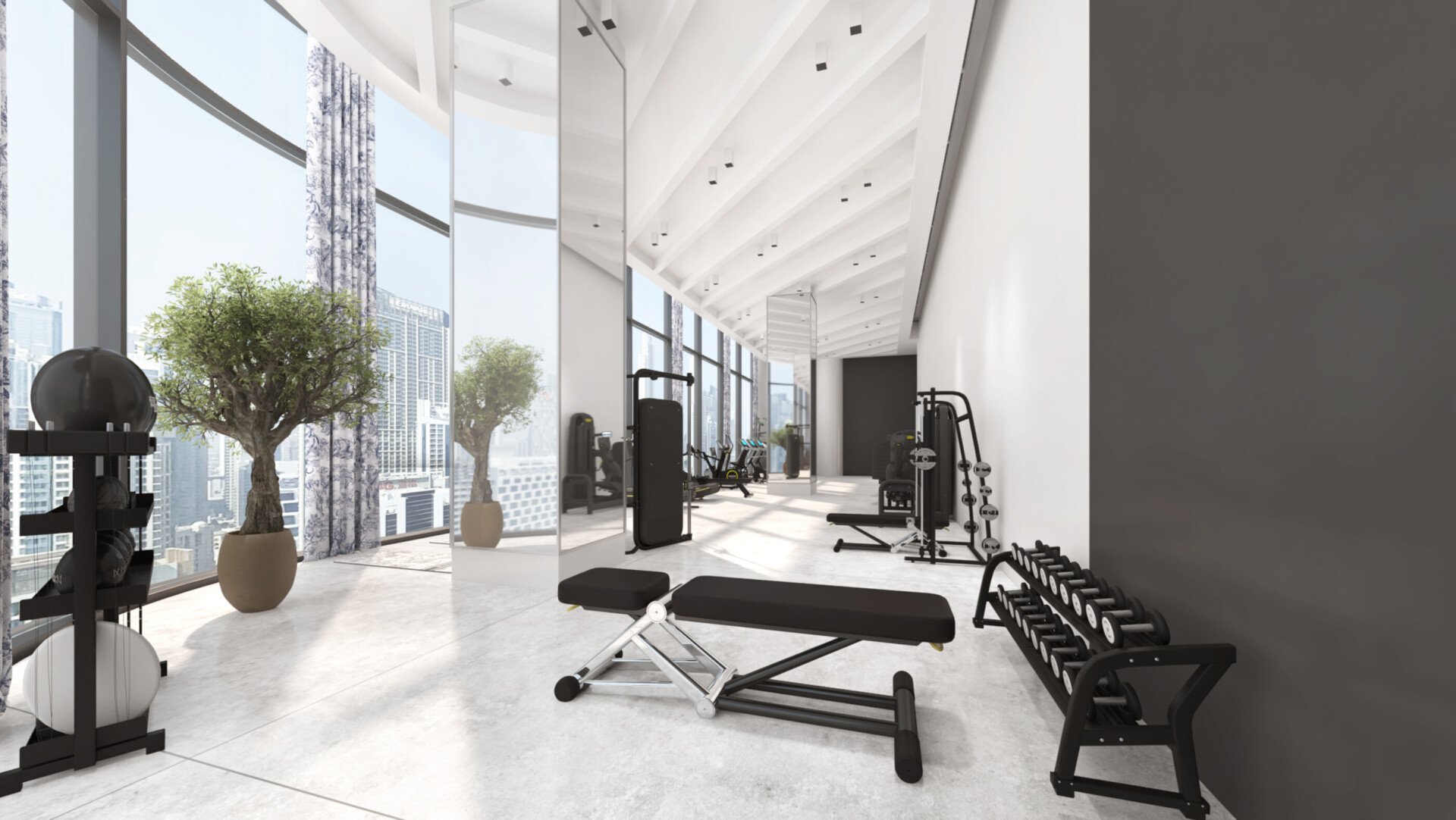 Images picturing Dior Spa treatment, gym rooms and Dior Cabanas at the Lana, Dubai, Dorchester Collection with views of the Dubai Skyline.