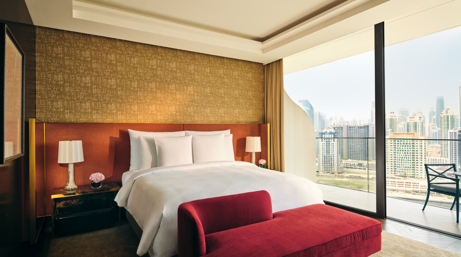 Images depicting The Lana Suite including living spaces, wardrobe and bathroom at The Lana, Dorchester Collection, Dubai.