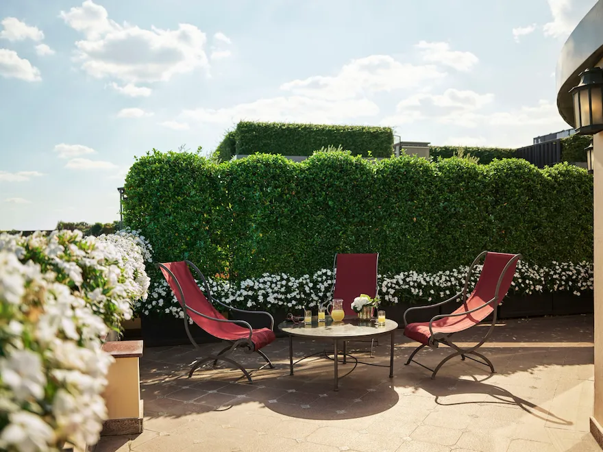 Presidential Suite Terrace with details of armchairs on a beautiful sunny day