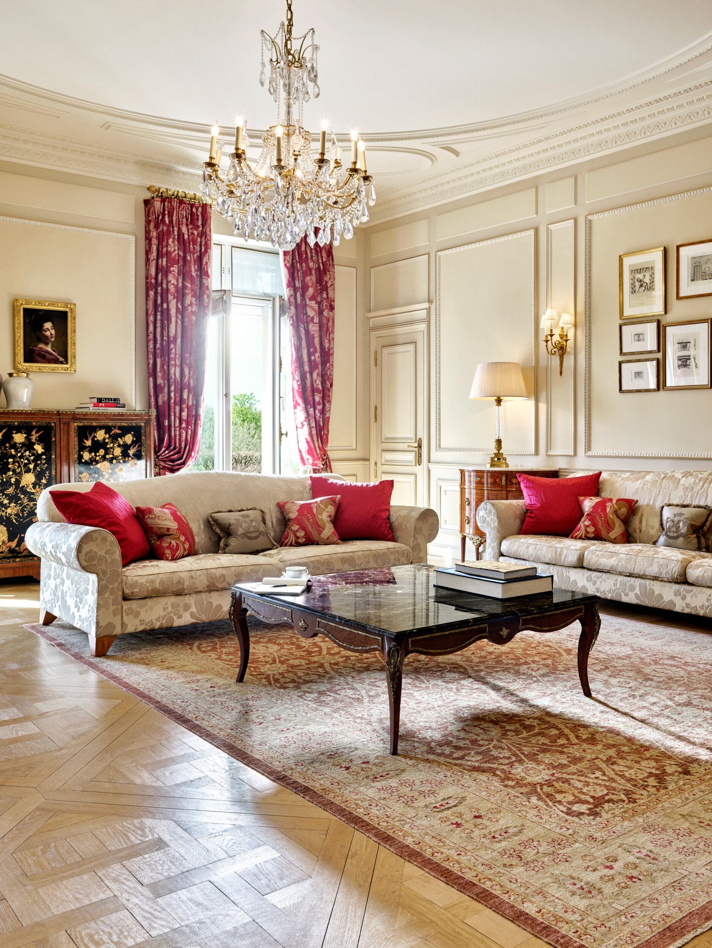 Details in the living room of the presidential appartment at Le Meurice, Paris.