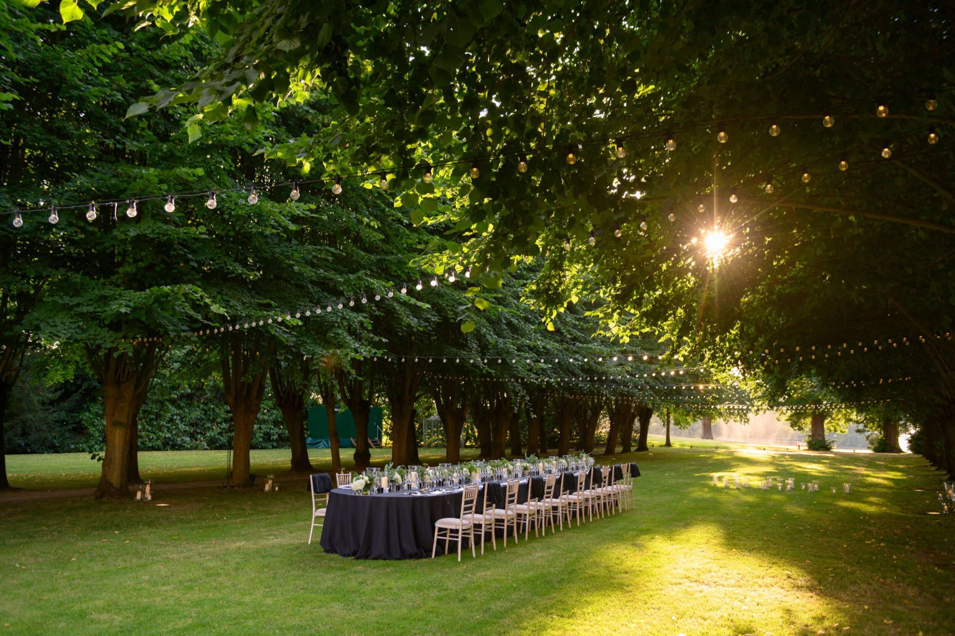 Coworth Park-Events-Lime Grove dinner-landscape-sun-medres