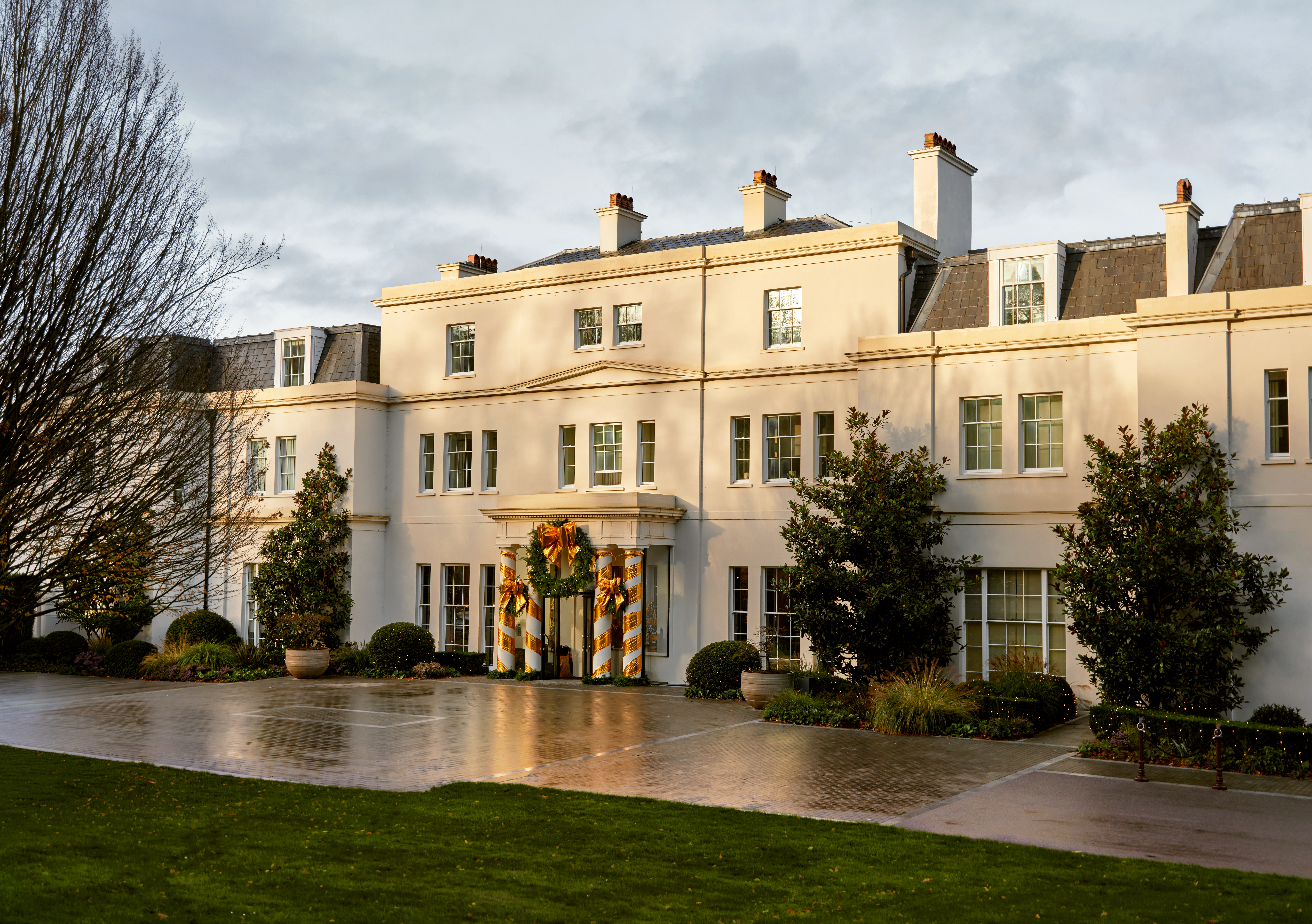 Festive daytime exterior shot at Coworth Park, Ascot 