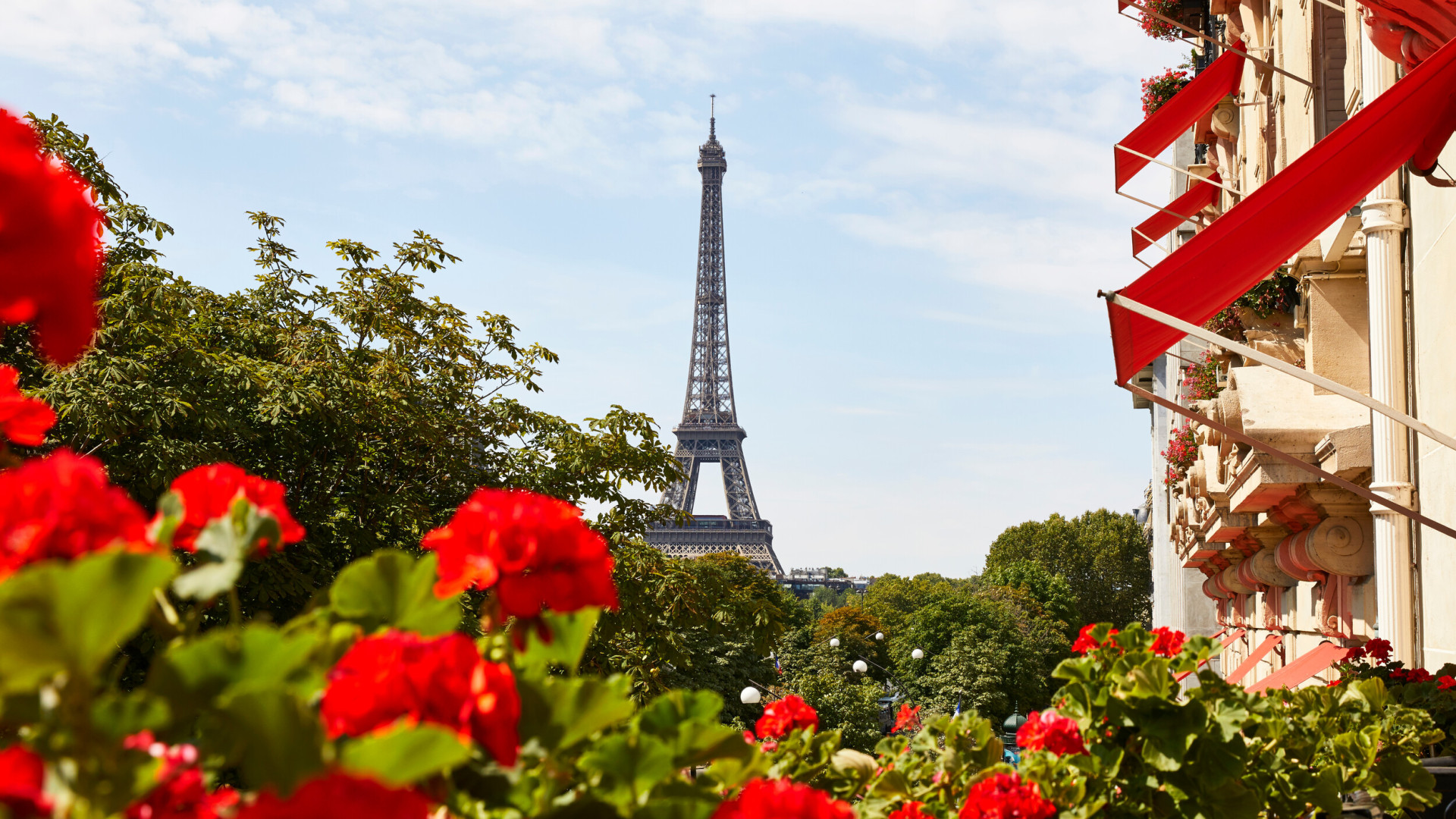 Photo paysage de la vue sur la Tour Eiffel depuis une Suite Deluxe. 