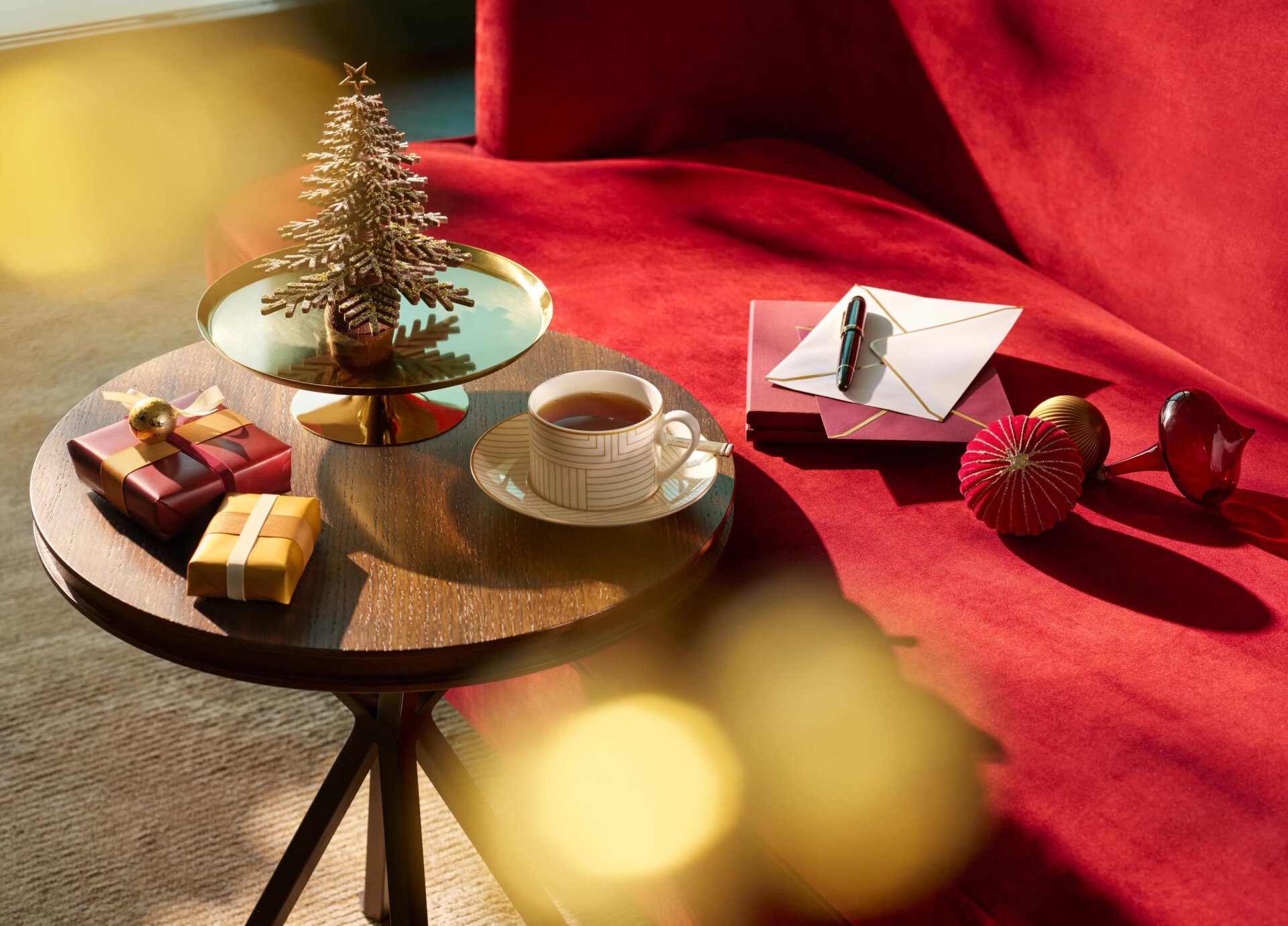 Close up of the decorated table in the room