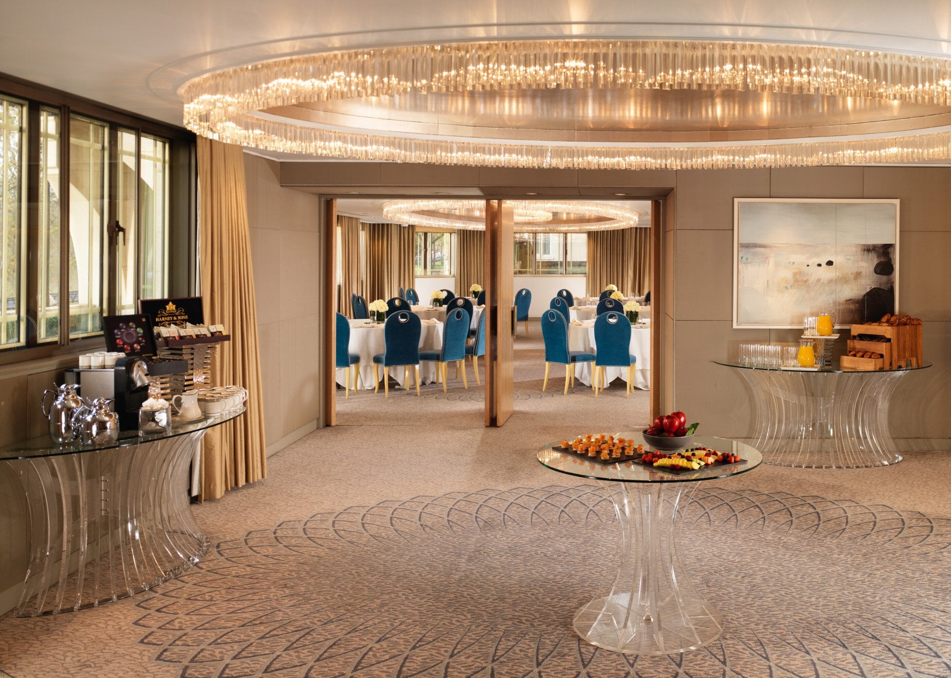The Dorchester- Crystal Suite Ante Room -refreshments setup,