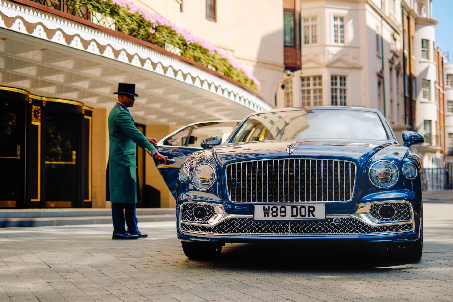 The Dorchester Bentley outside the front of The Dorchester.