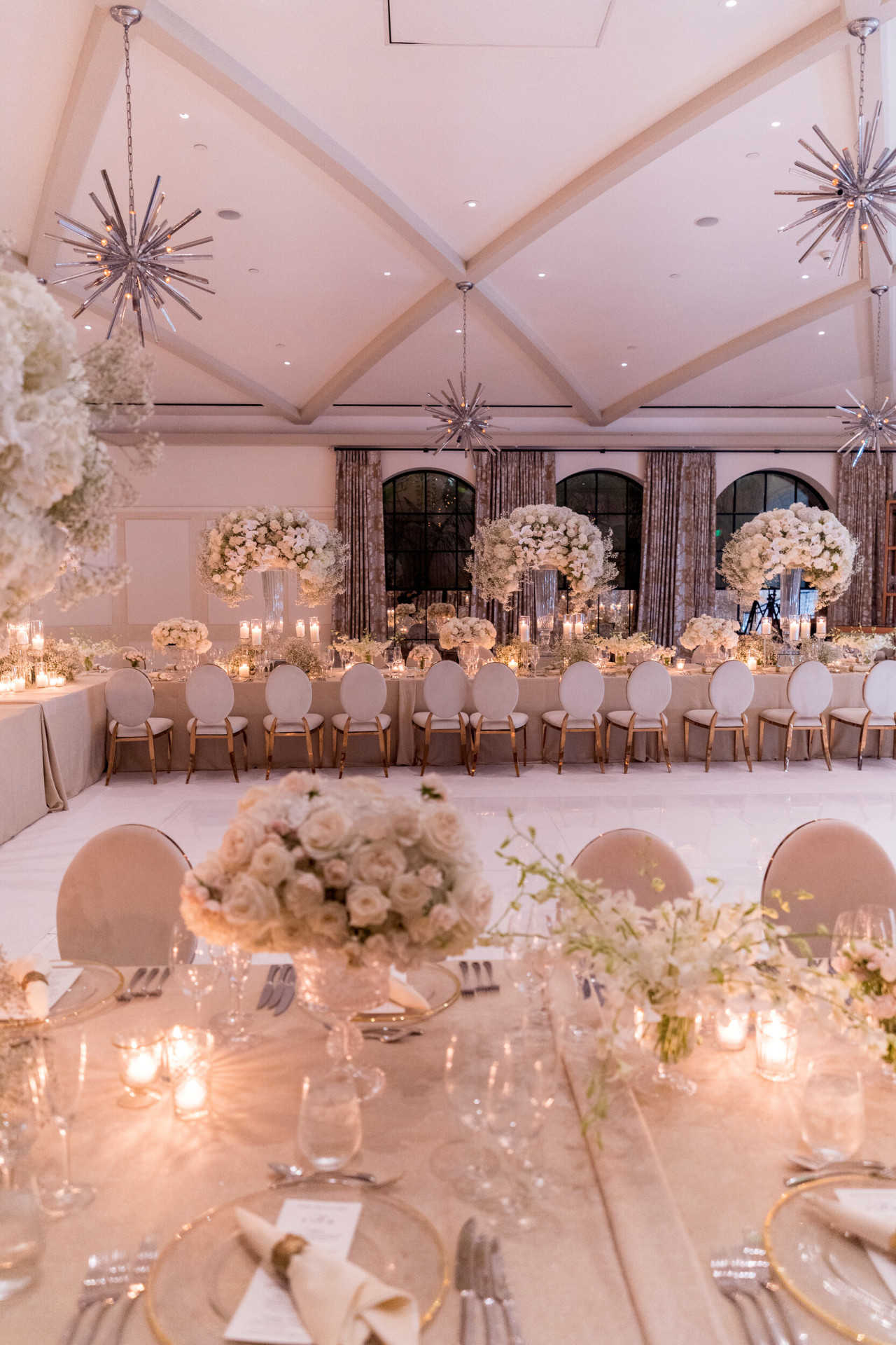 All white wedding décor in the ballroom at Hotel Bel-Air