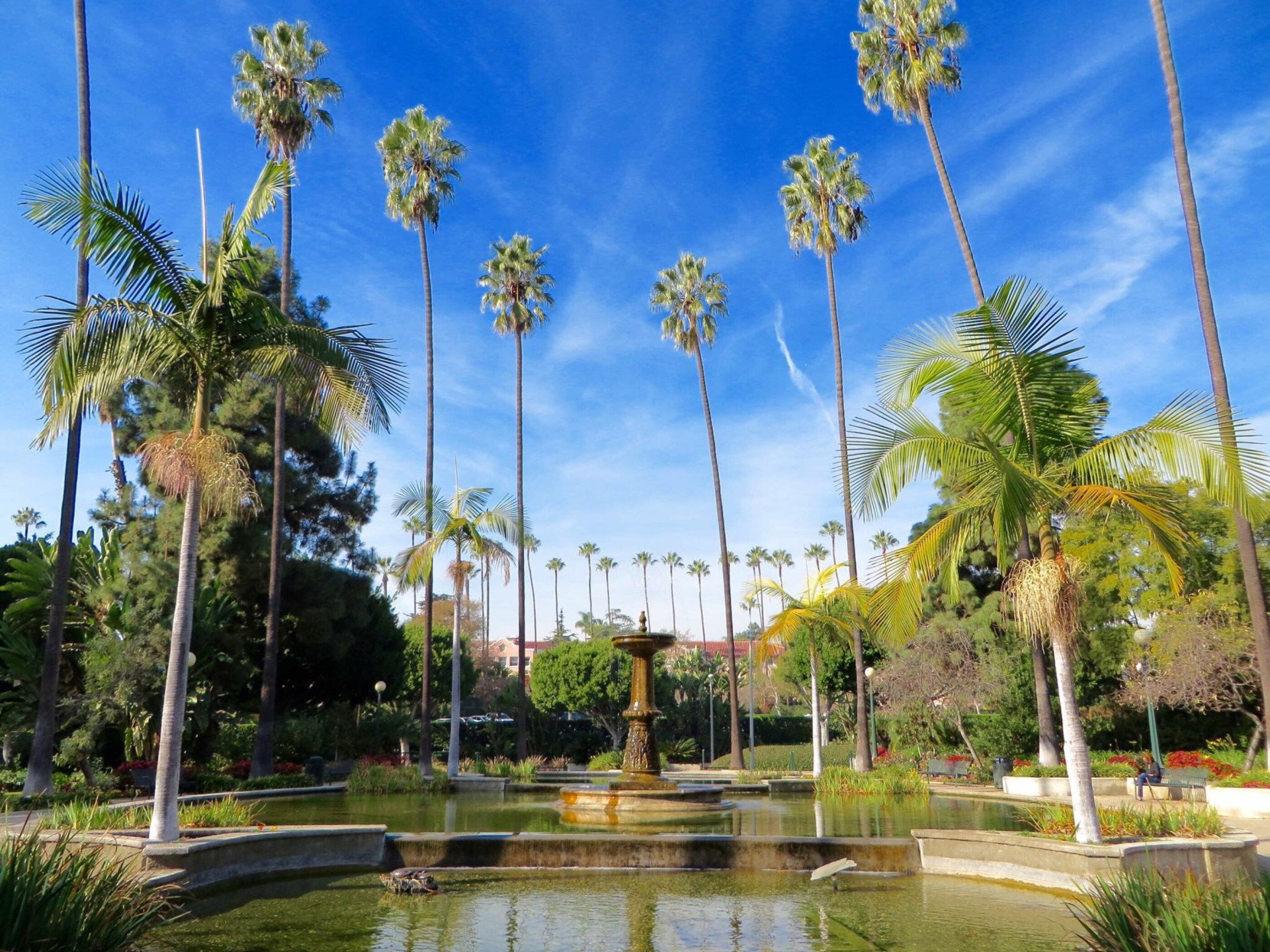 Fountain in Will Rogers memorial park across the street from The Beverly Hills Hotel