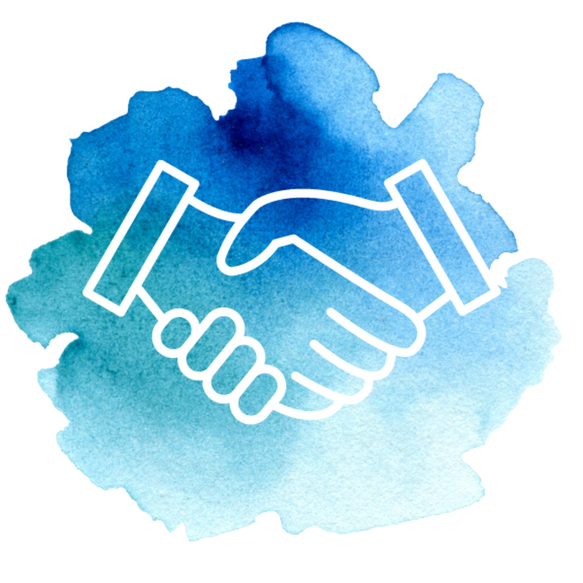 Handshake icon against watercolour background