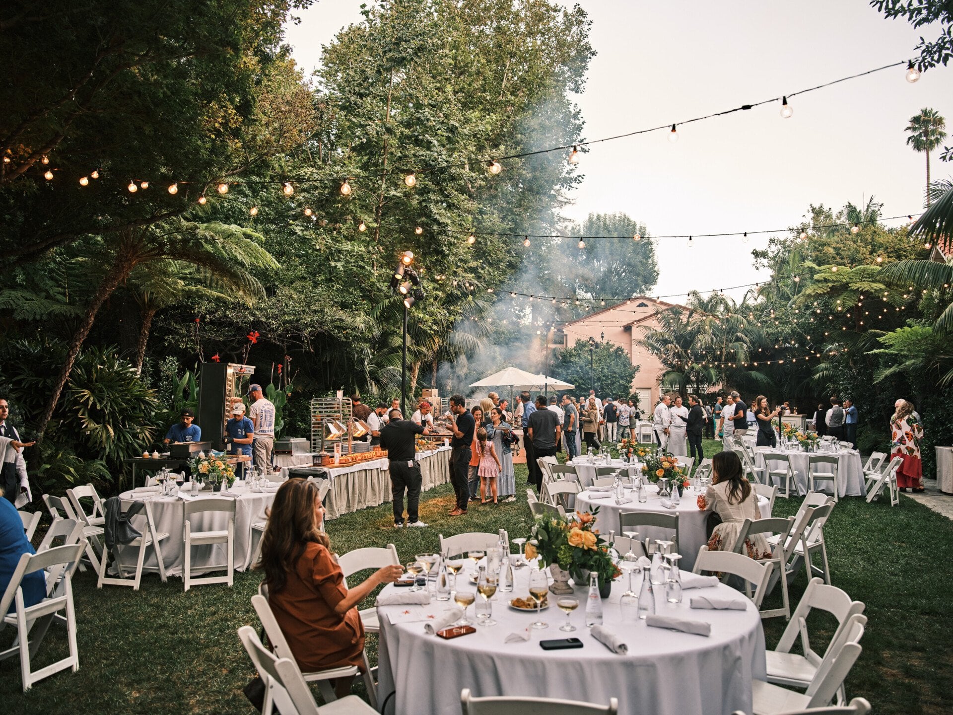 event layout with guests walking around 