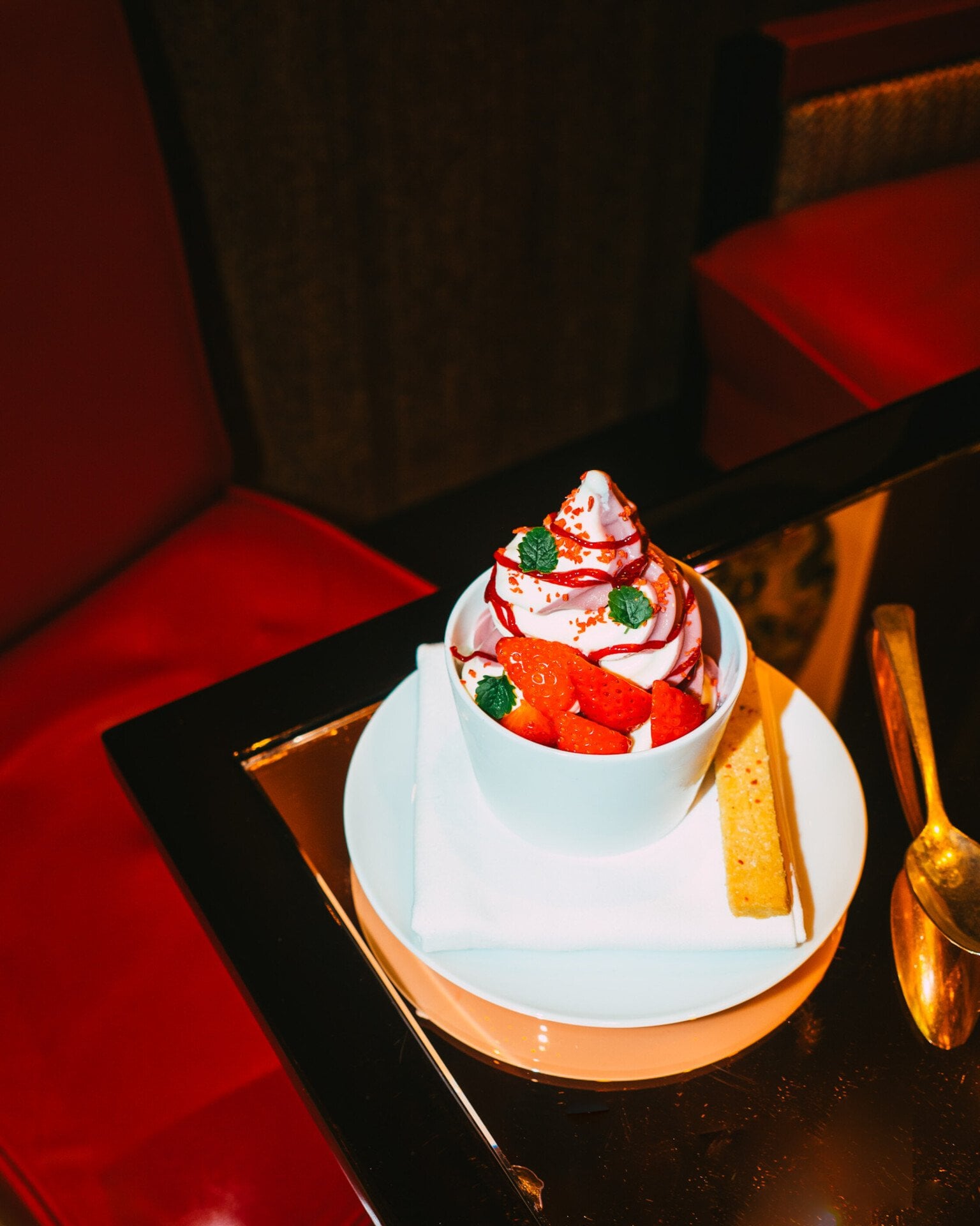 Strawberry soft serve dessert at CUT