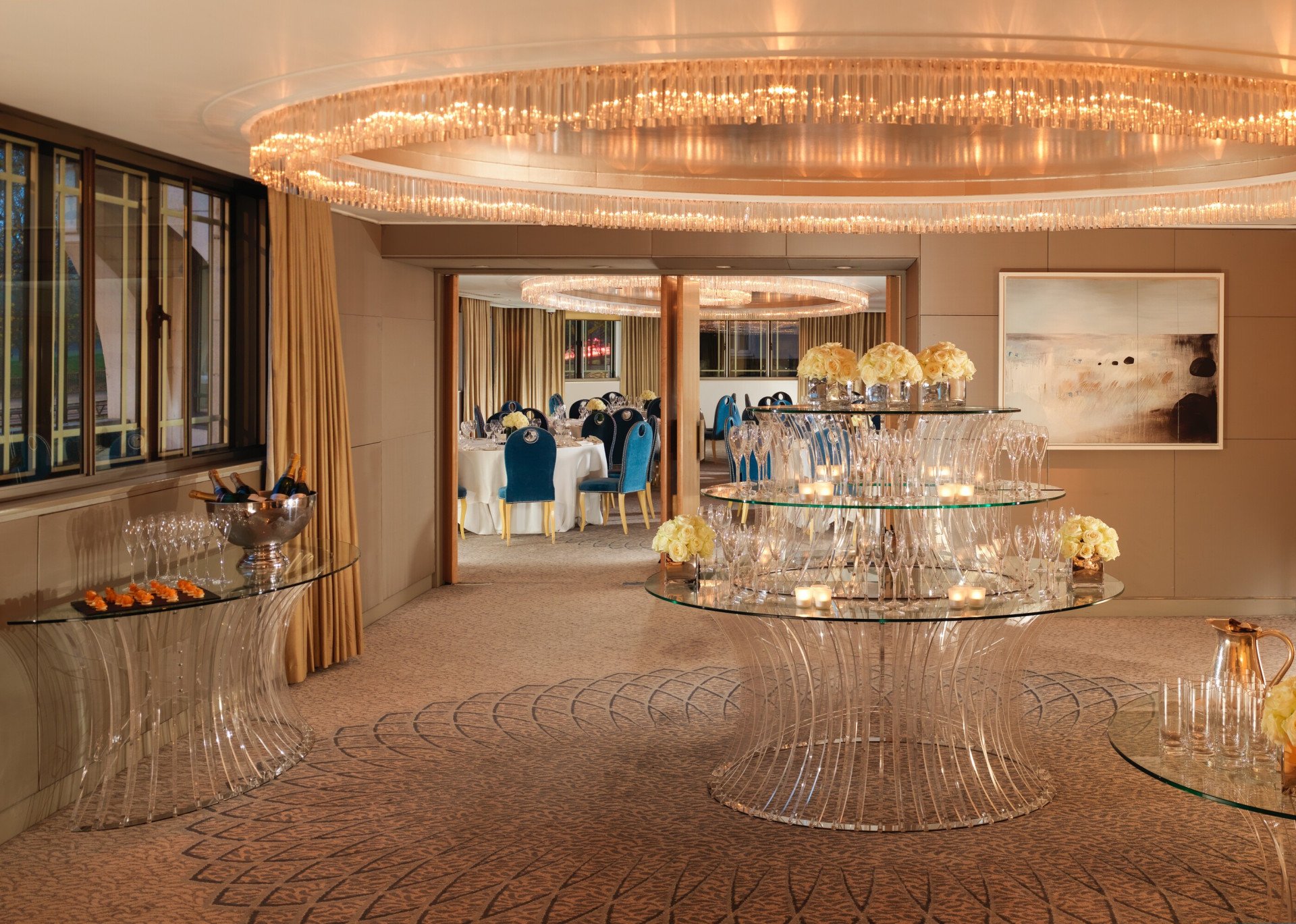 The Dorchester- Crystal Suite Ante Room - pre-dinner reception setup,