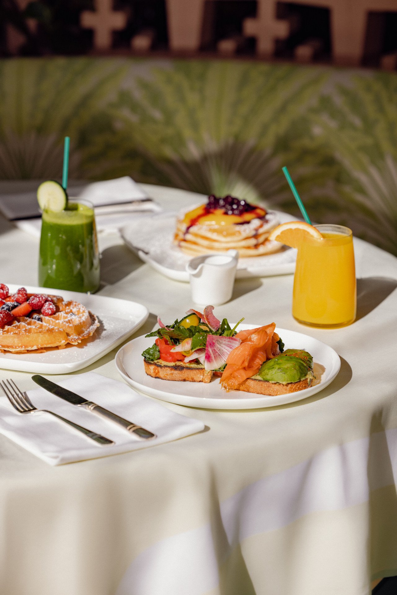 Breakfast spread in Polo Lounge at The Beverly Hills Hotel 