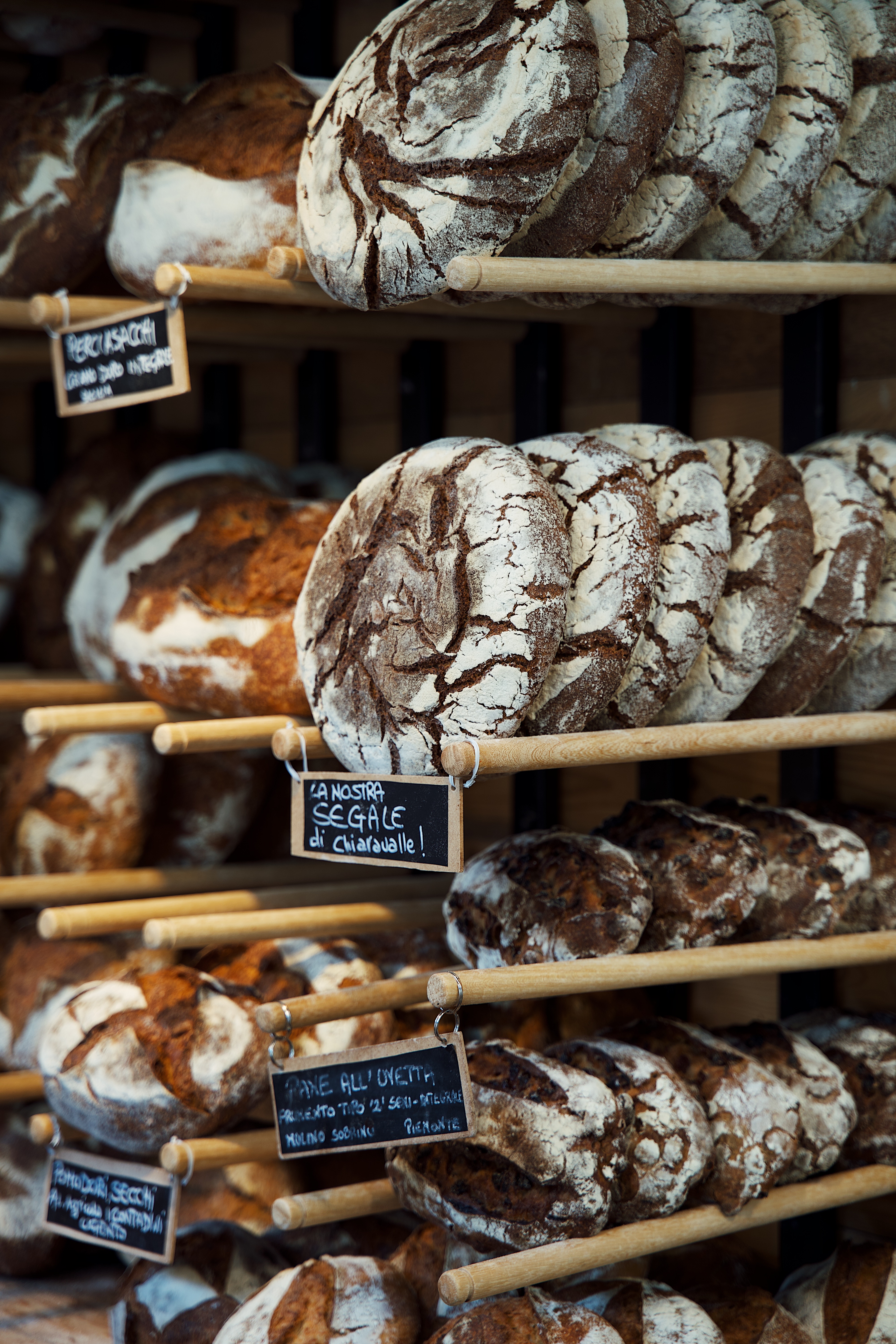 Display of different type of bread on shelf