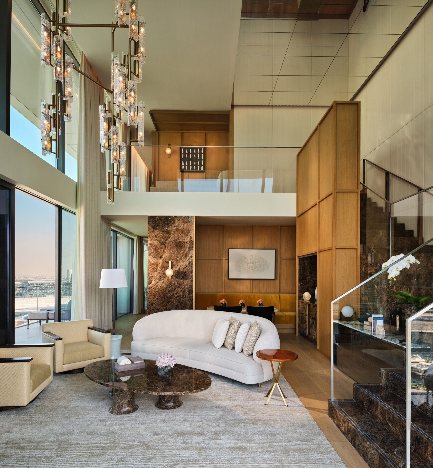 Marina duplex suite double height living room interior