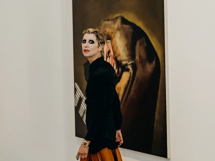 Headshot of Valeria Napoleone in front of an art piece
