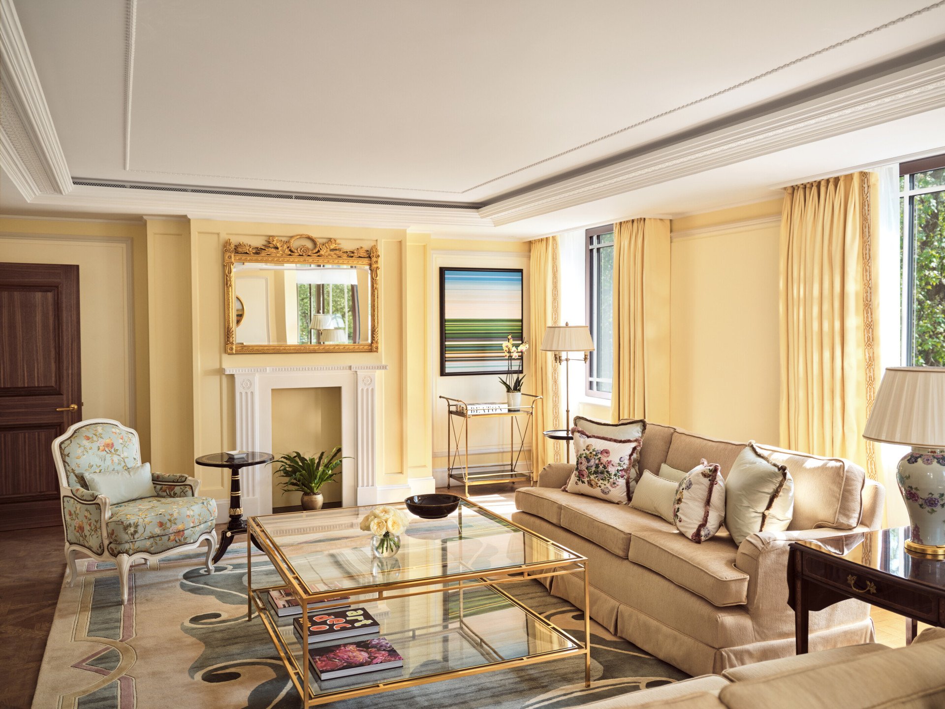 An elegantly designed living space in warm, cream tones