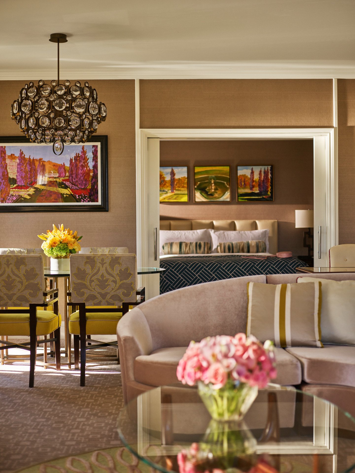 Beverly Hills Suite with Patio living room with view into the bedroom and dining area