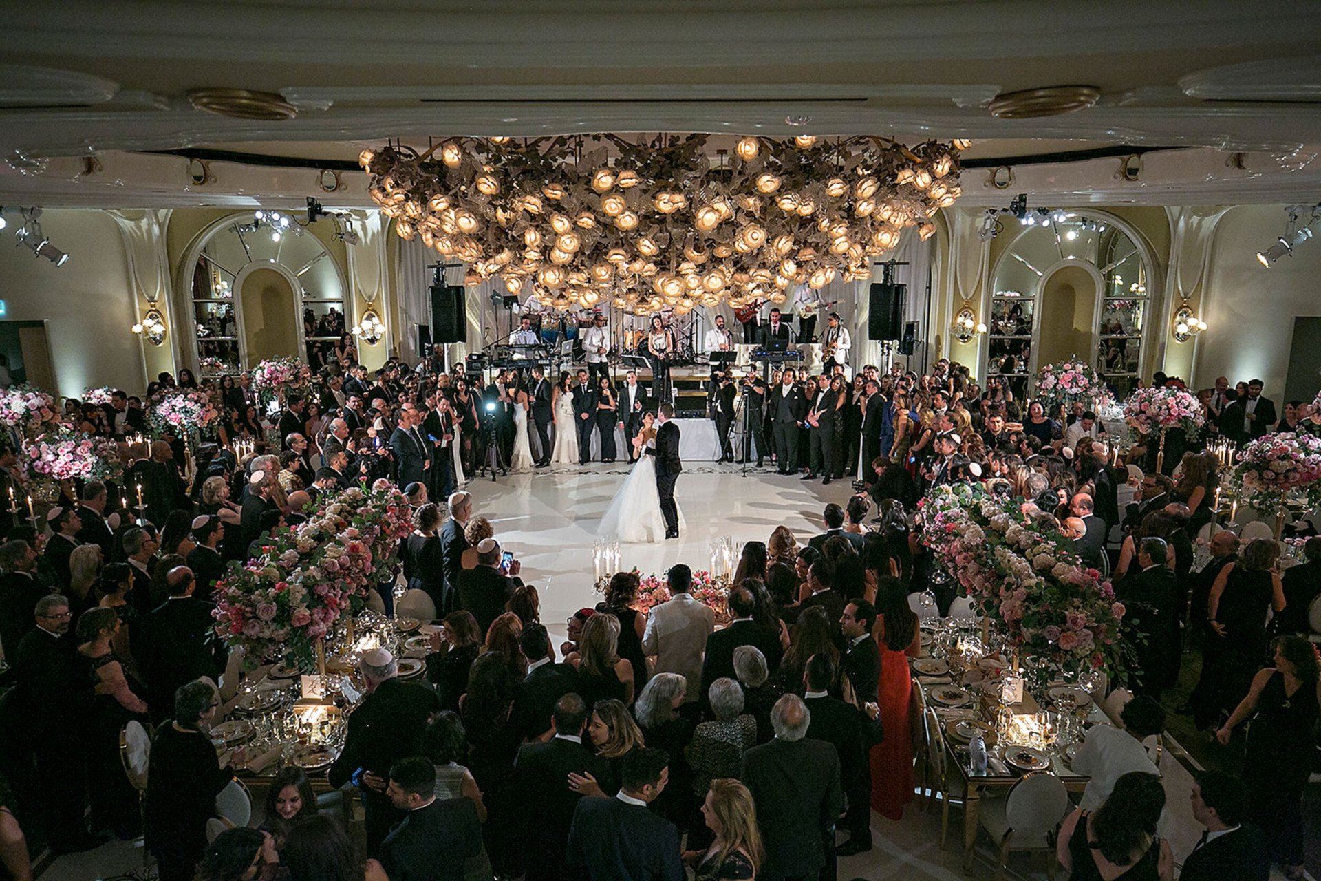 Couple on the dancefloor at a wedding in ballroom of Hotel Bel-Air, Los Angeles