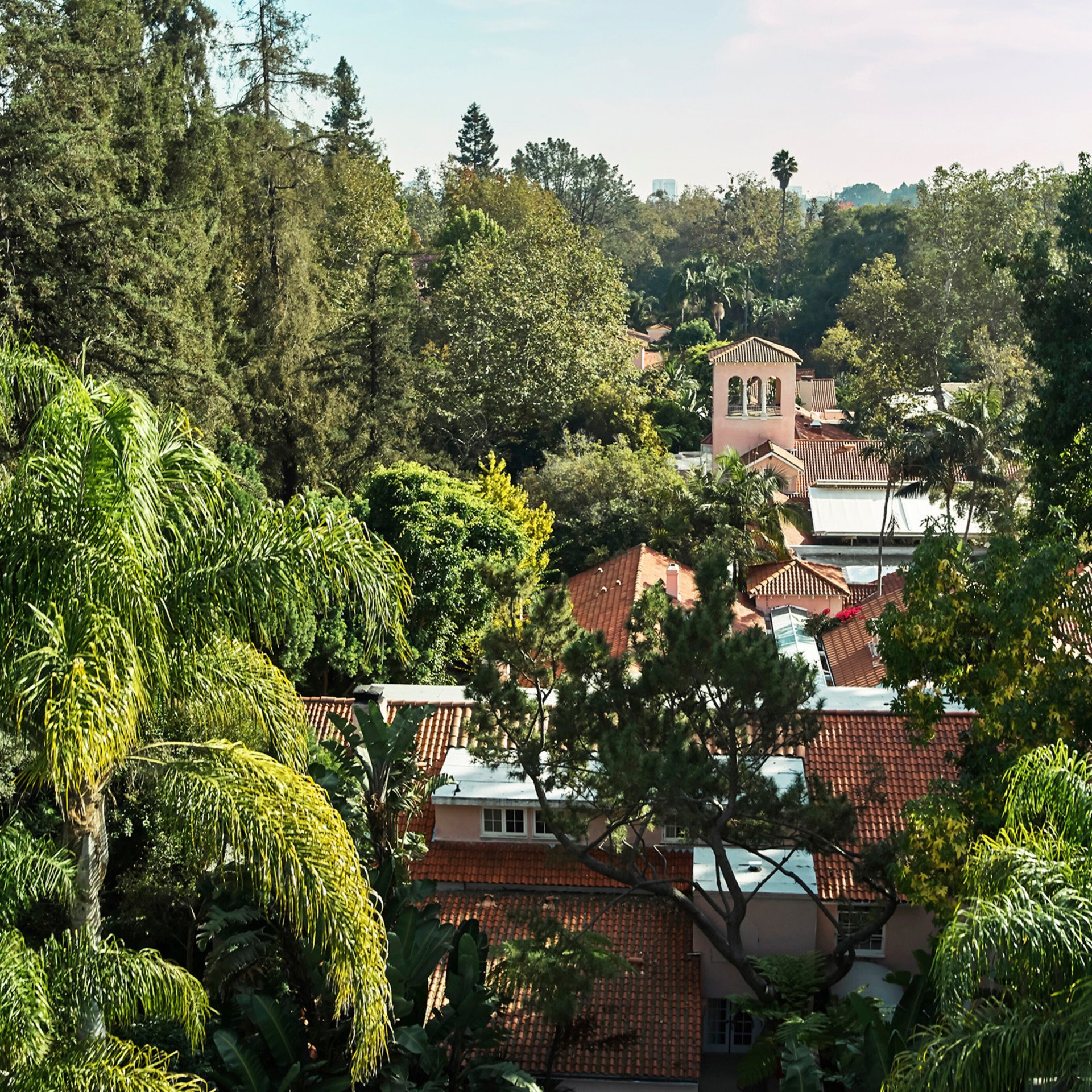 Aerial view of 12 acre estate in Los Angeles, Hotel Bel-Air