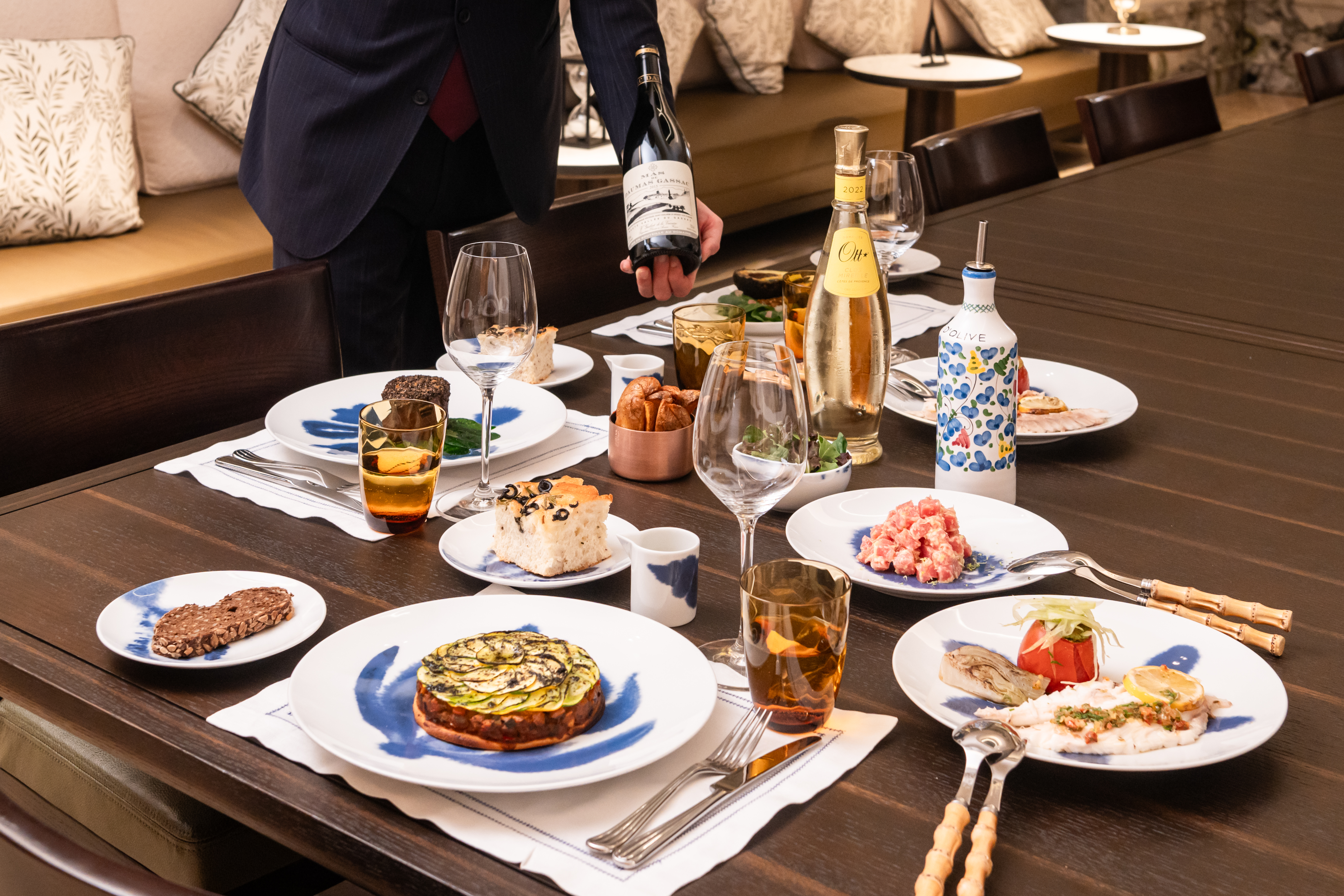 Images of dishes at Riviera by Jean Imbert at The Lana Dorchester Collection