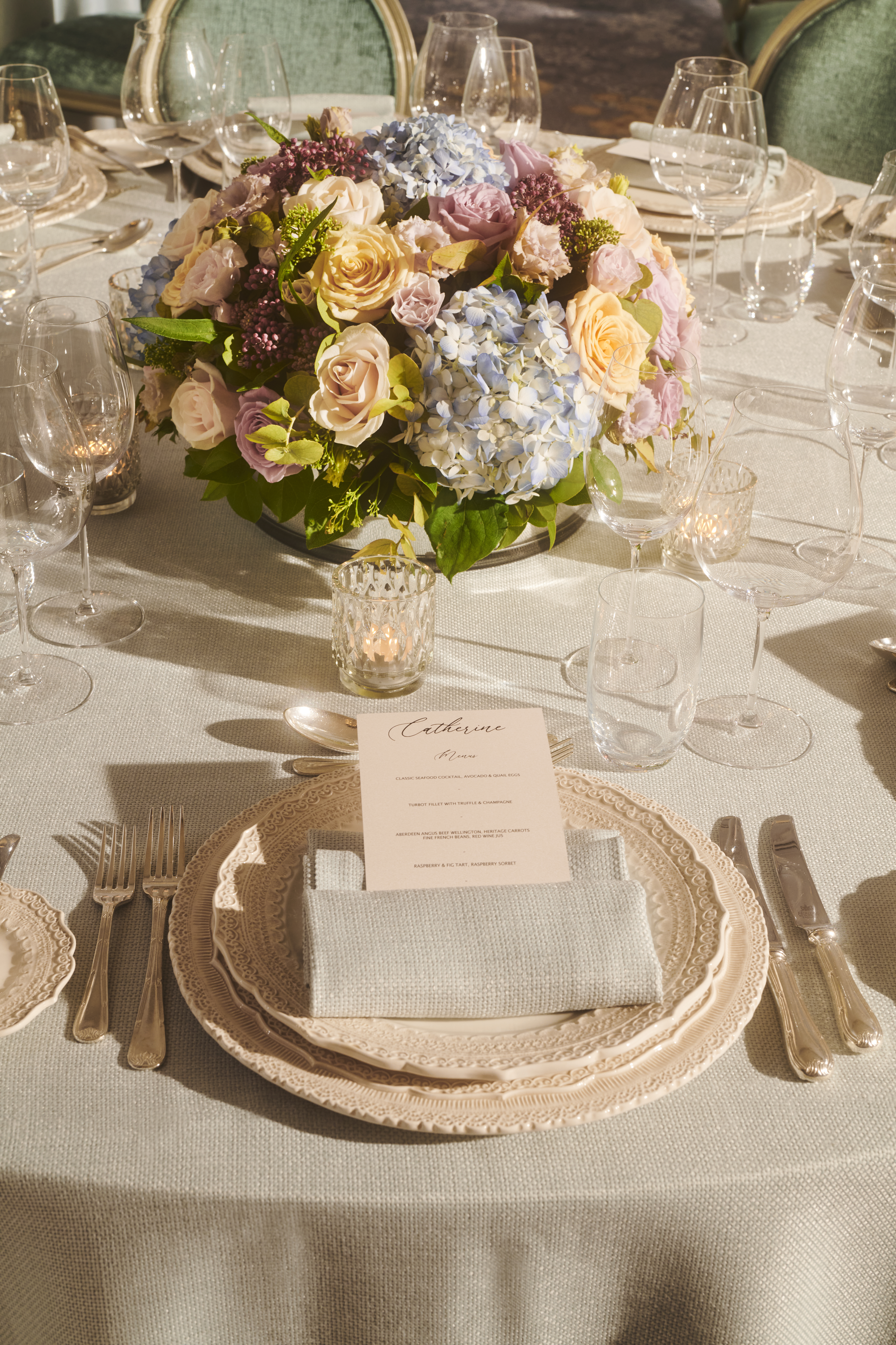 Pastel table scaping with personalised menus