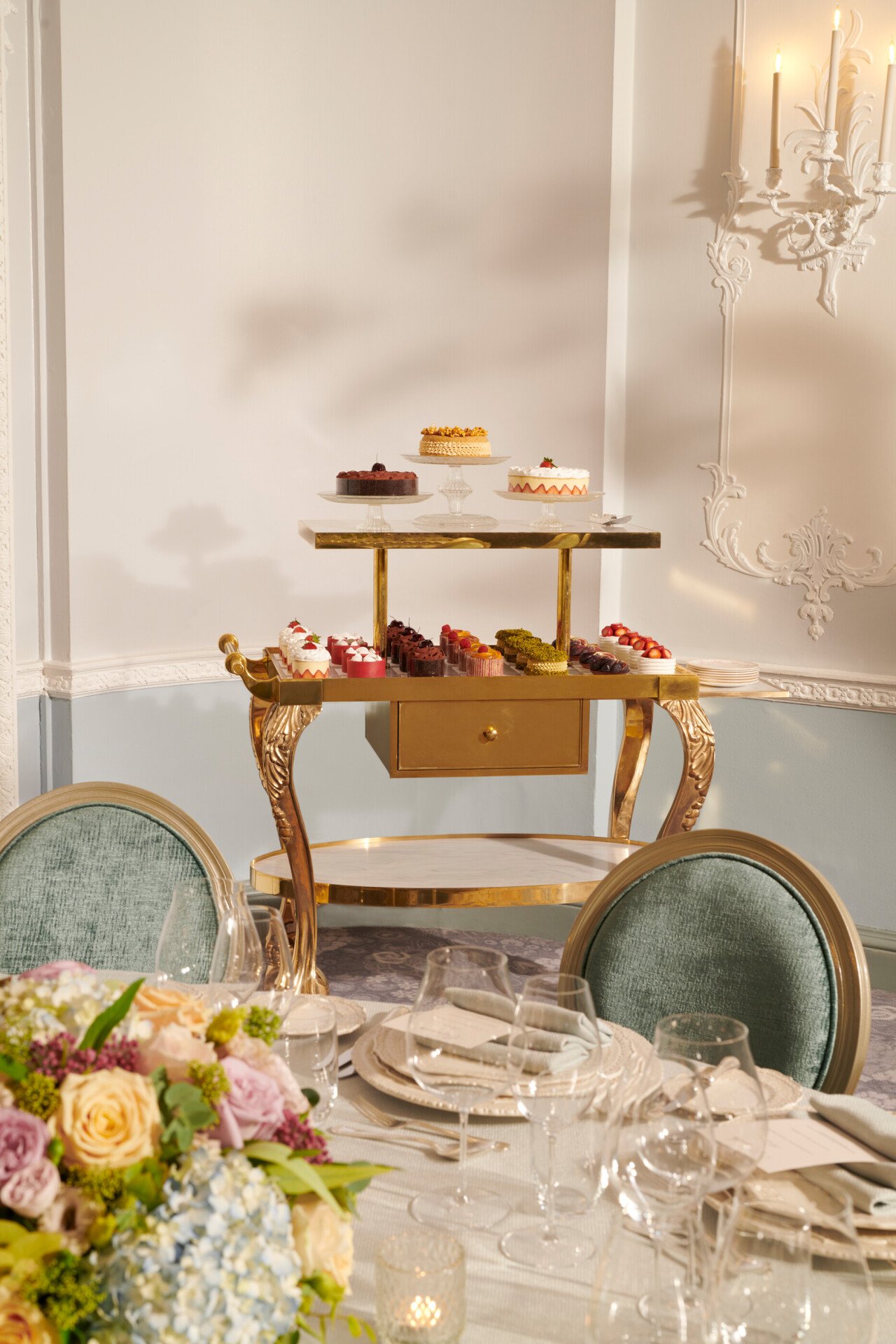The Cake & Flowers event trolley at The Dorchester