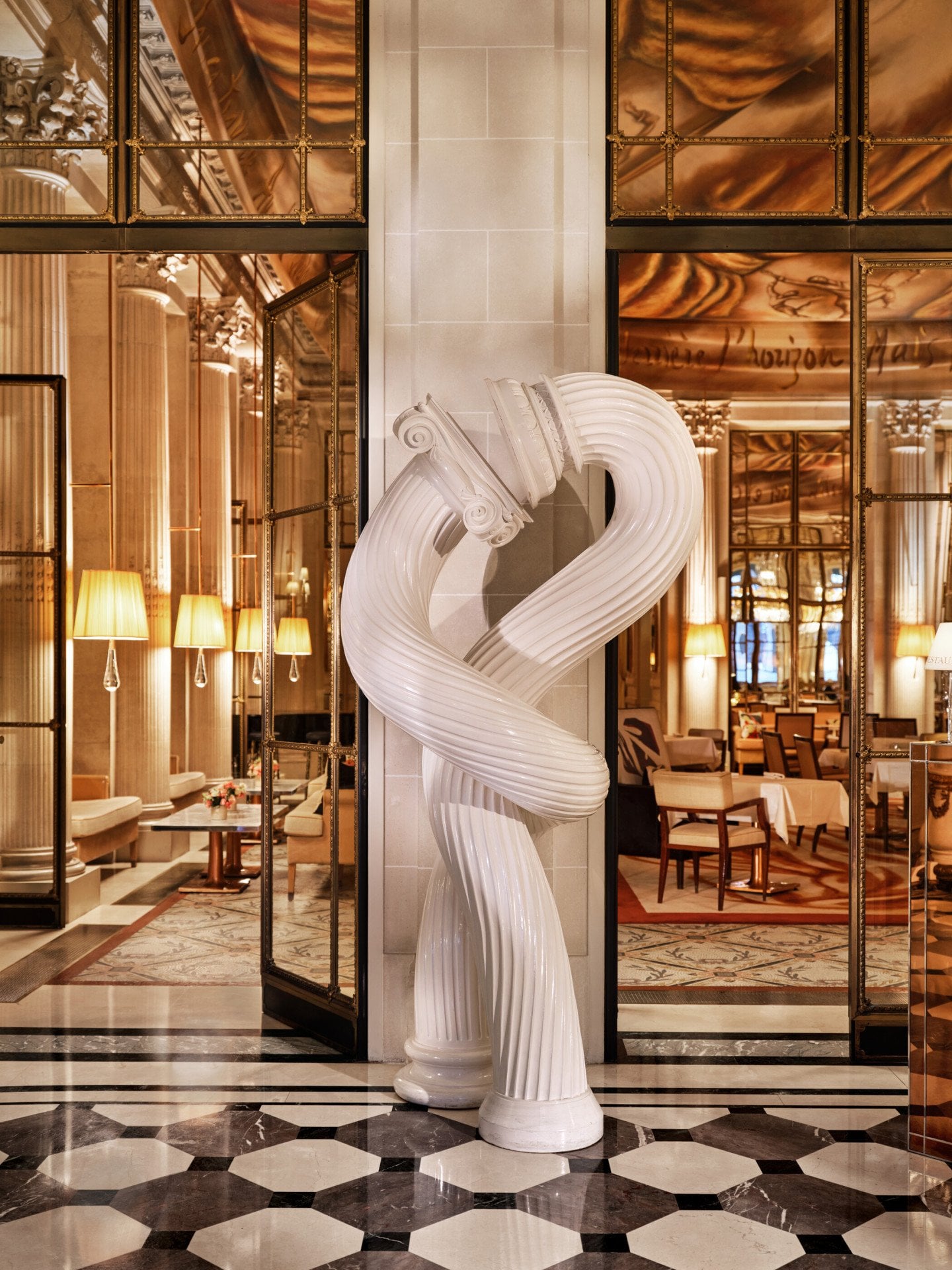 Front view of The Kiss sculpture in the lobby at Le Meurice, Paris - Dorchester Collection