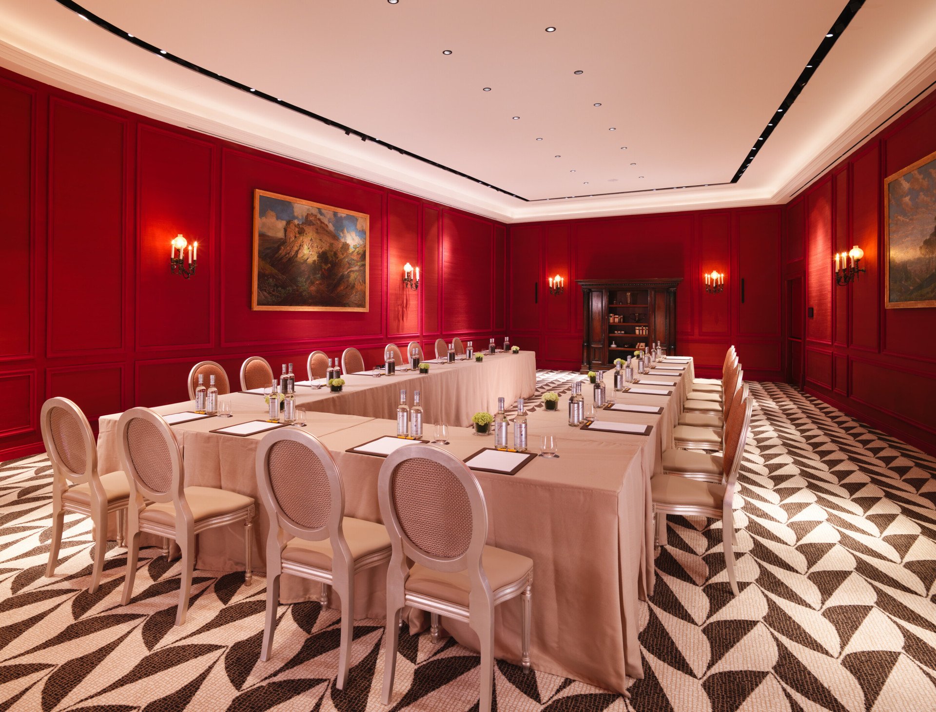 Sala Borghese boardroom with table setup for private meeting at Hotel Eden, Rome