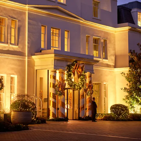 Festive exterior night time shot at Coworth Park, Ascot