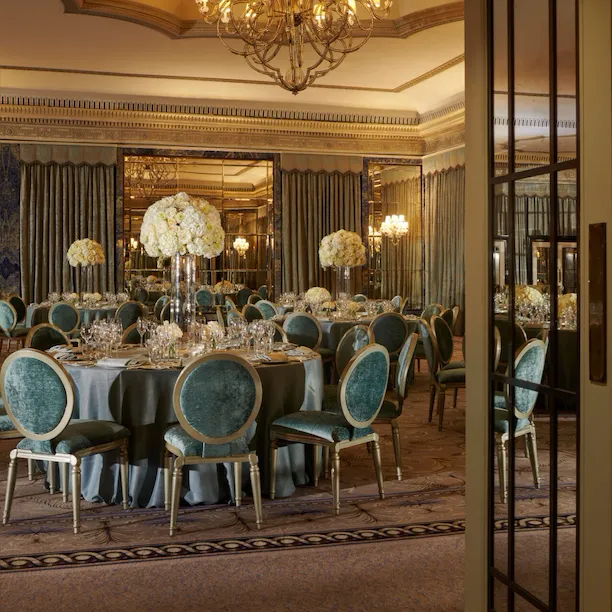 The Dorchester Ballroom set up for a beautiful evening event