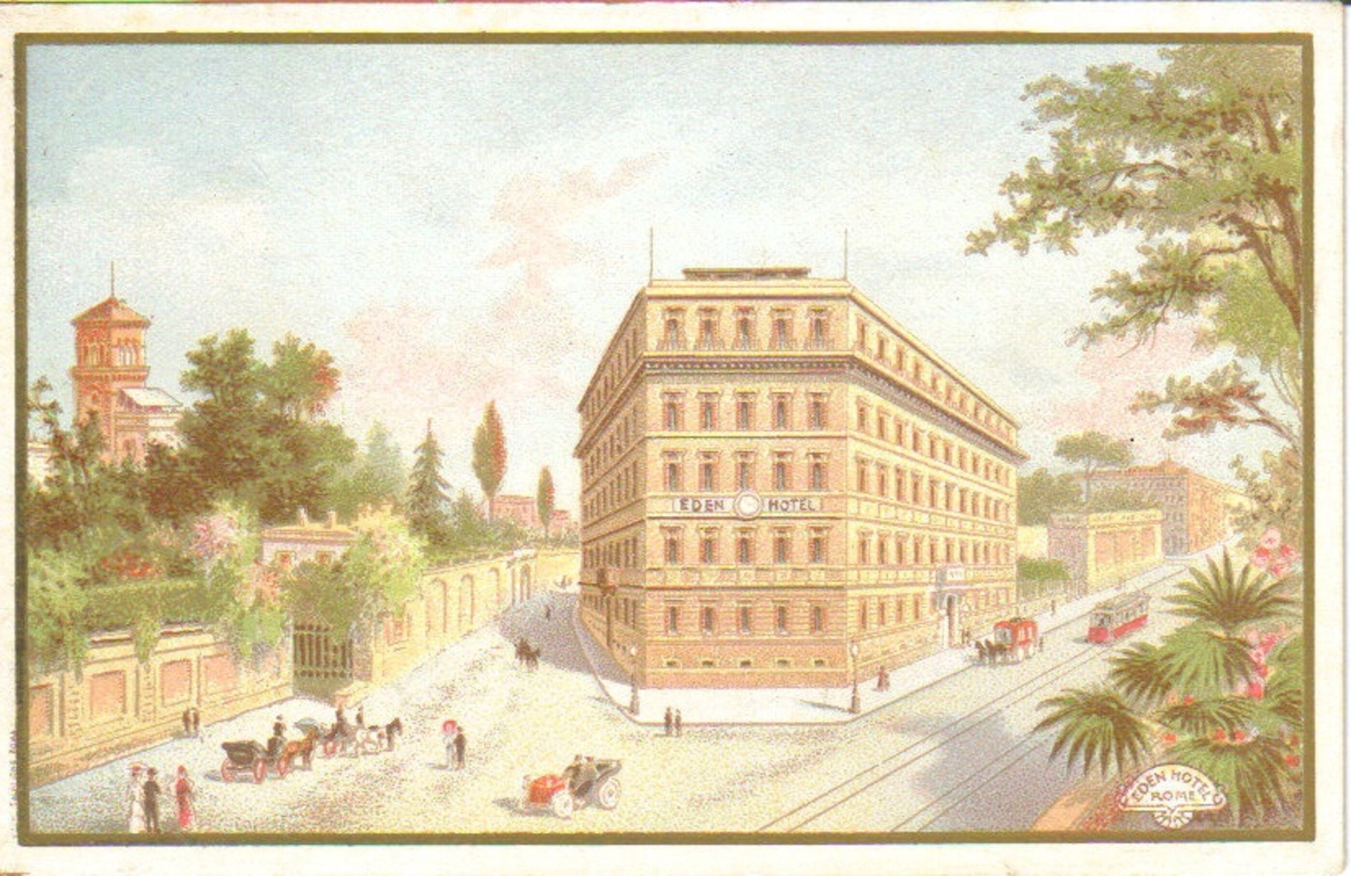 Cartolina antica dei primi del 900 con un disegno di Hotel Eden