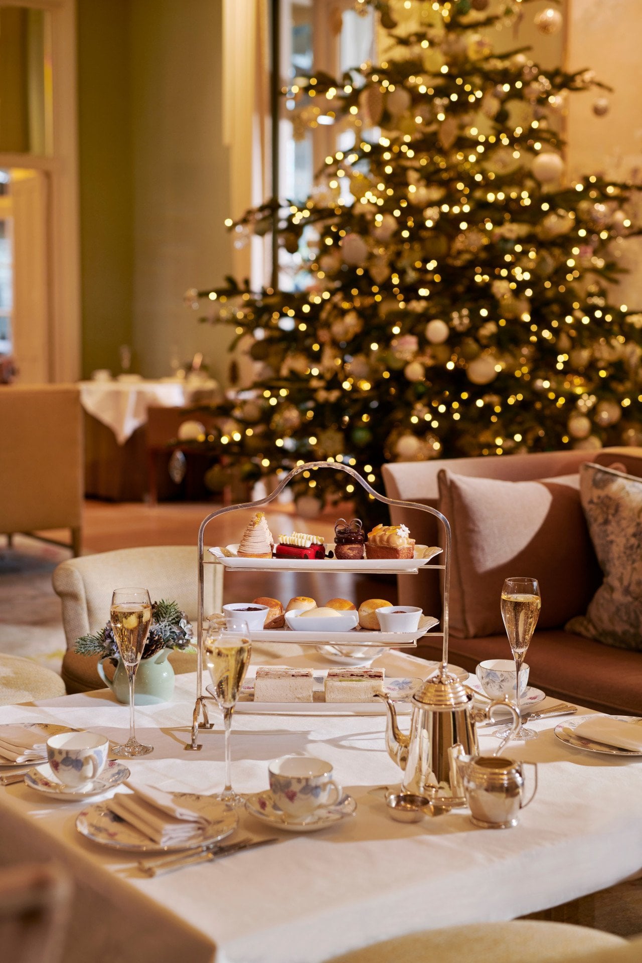Festive afternoon tea in the Drawing room at Coworth Park.